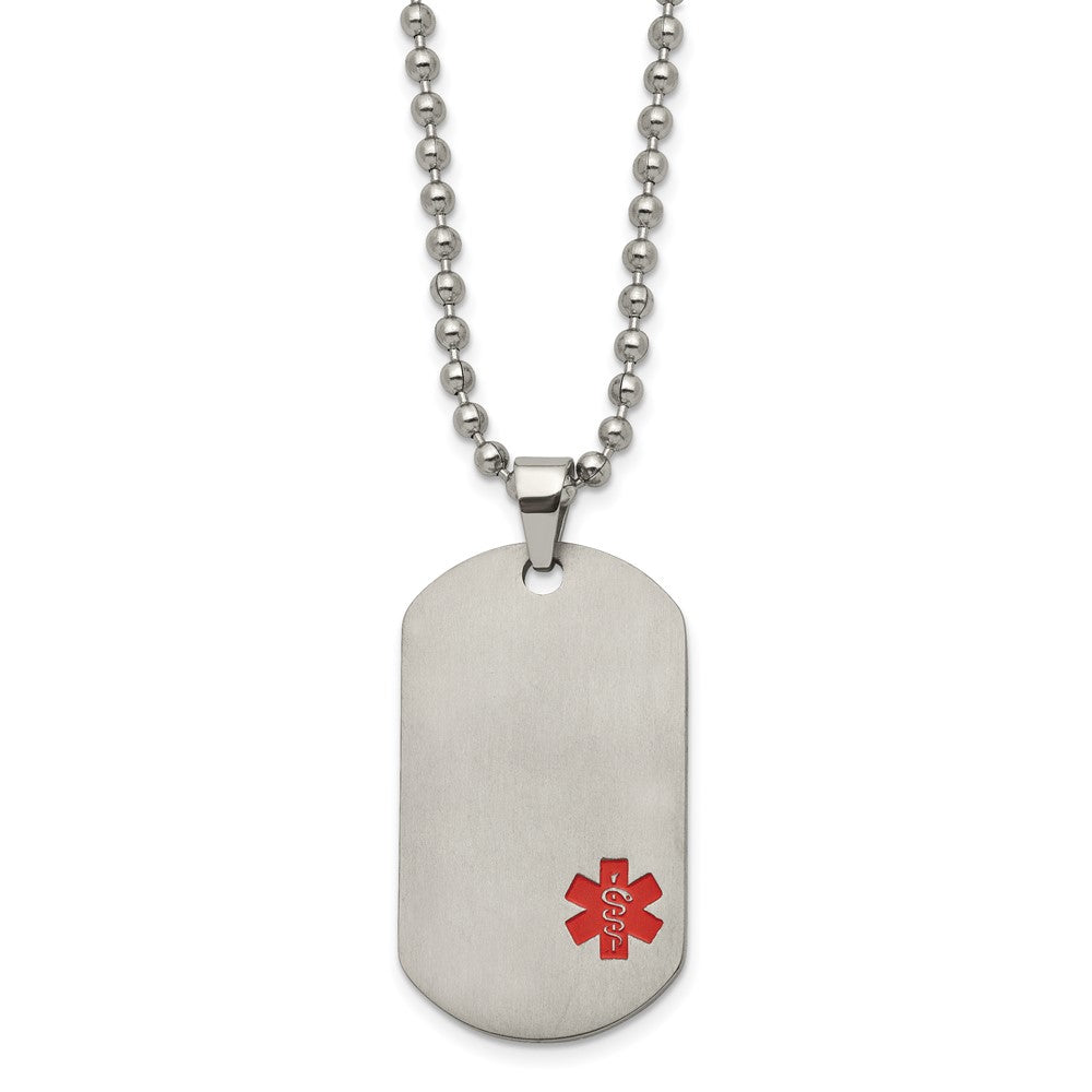 Chisel Titanium Brushed Red Enamel Medical ID Dog Tag 22 inch Necklace