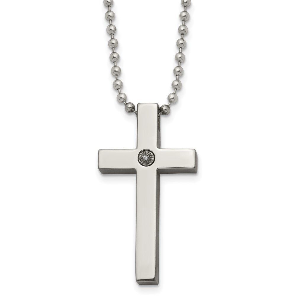 Chisel Titanium Polished with 1/2pt. Diamond Cross 22 inch Necklace