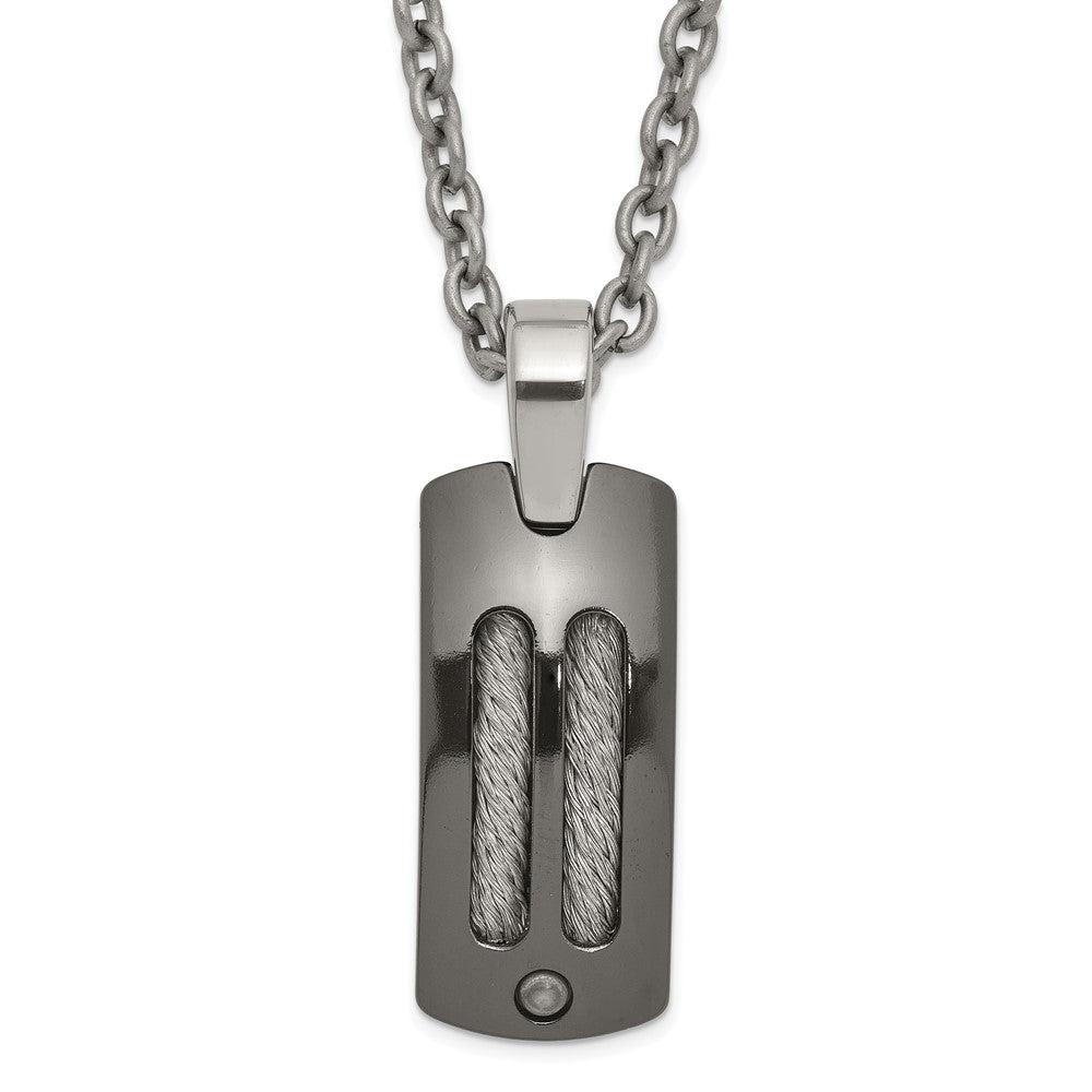 Titanium/Ster.Sil Black Ti Polished w/Cable Inlay Dog Tag Necklace