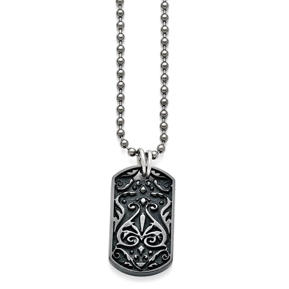 Titanium/Ster.Sil Black Ti Polished Etched Dog Tag Necklace