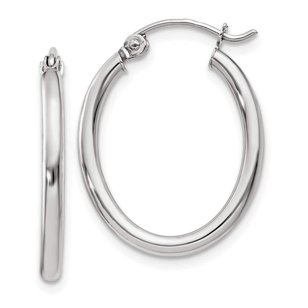 14k White Gold Polished 2mm Oval Tube Hoop Earrings