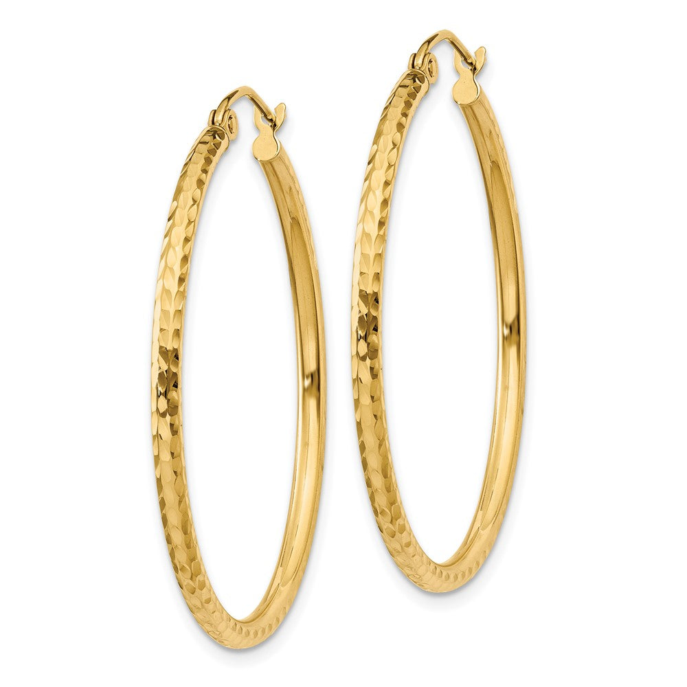 14k Diamond-cut 2mm Round Tube Hoop Earrings