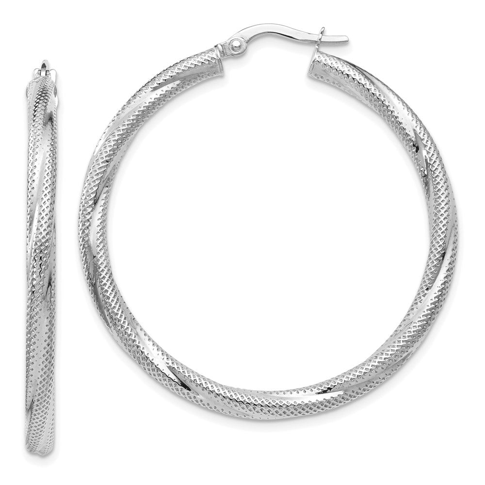 10K White Gold Twisted Hinged Hoop Earrings