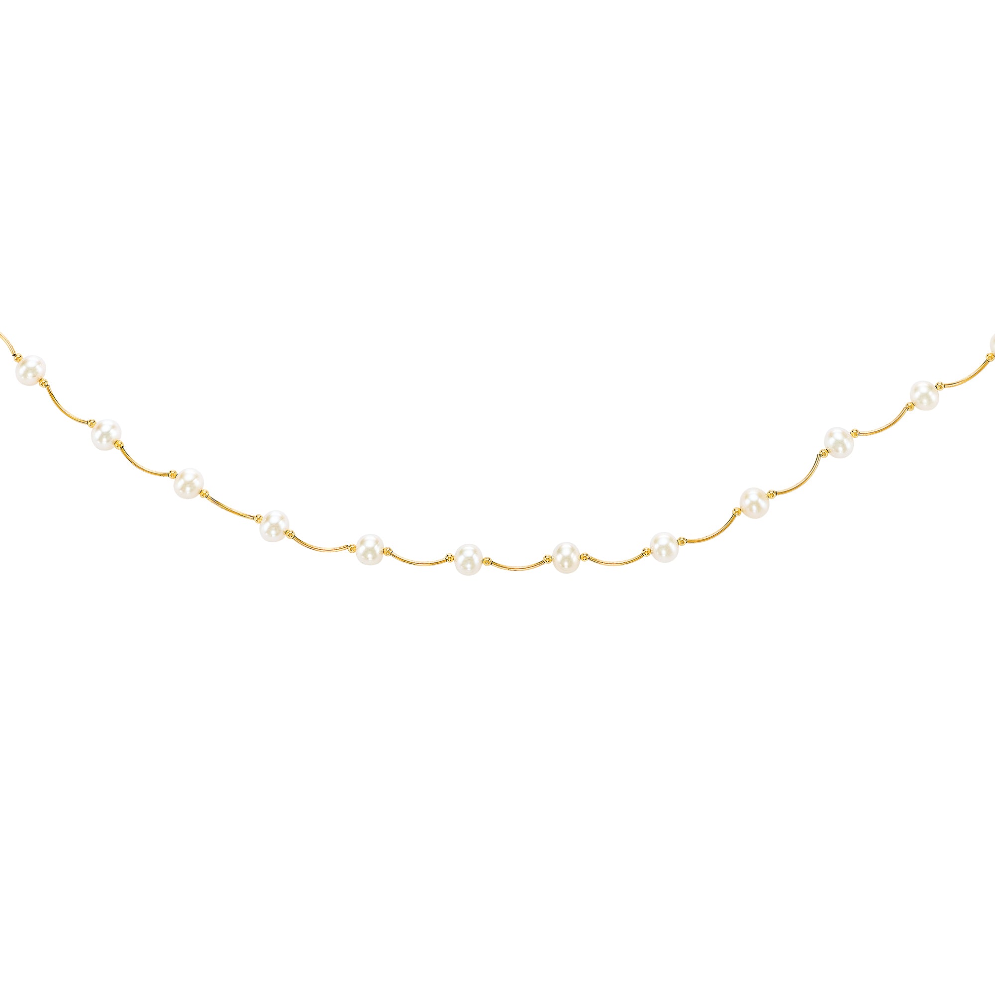 14K Yellow Gold 17" Pearl Station Scalloped Necklace