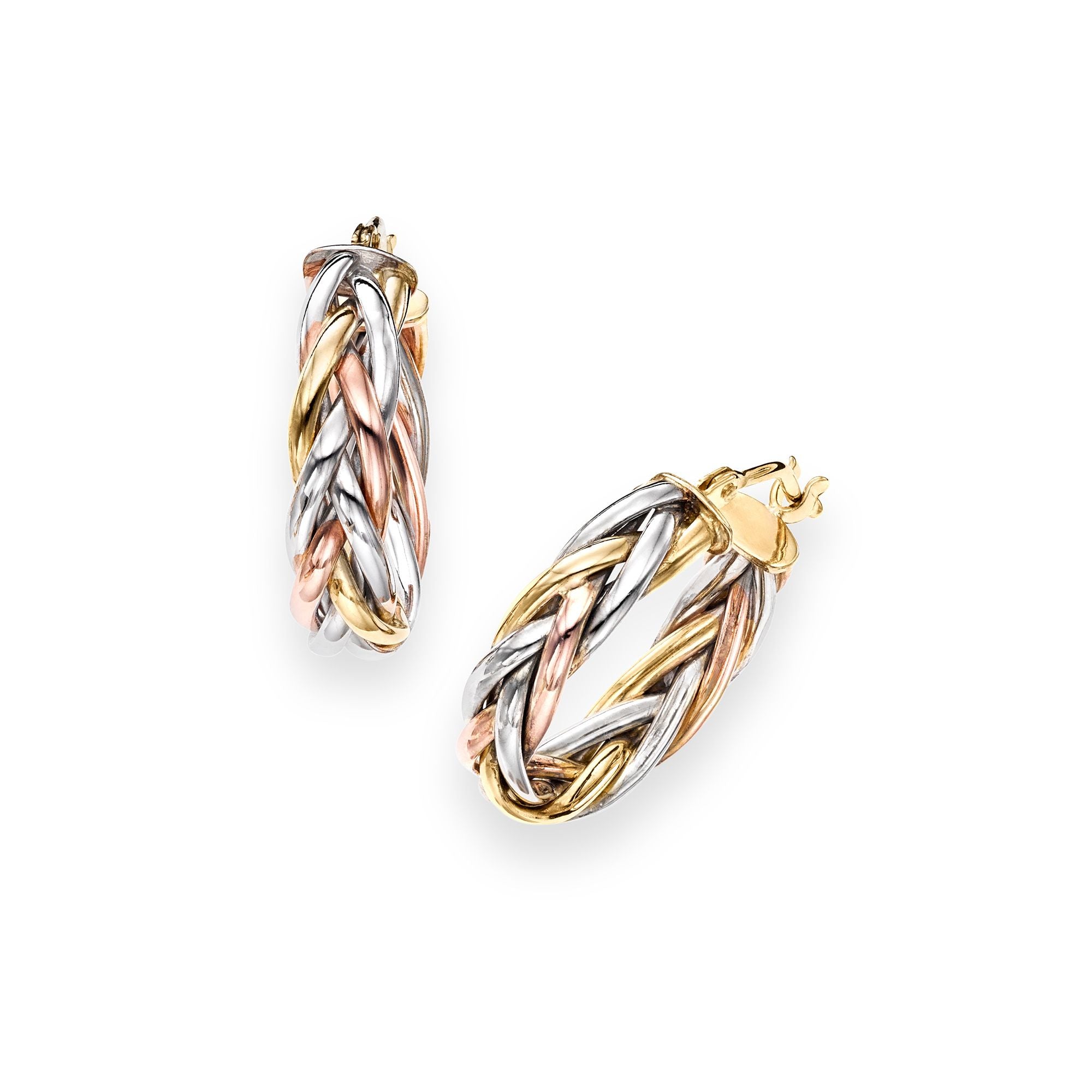 14K Tri-color Gold Weave Hoop Earring