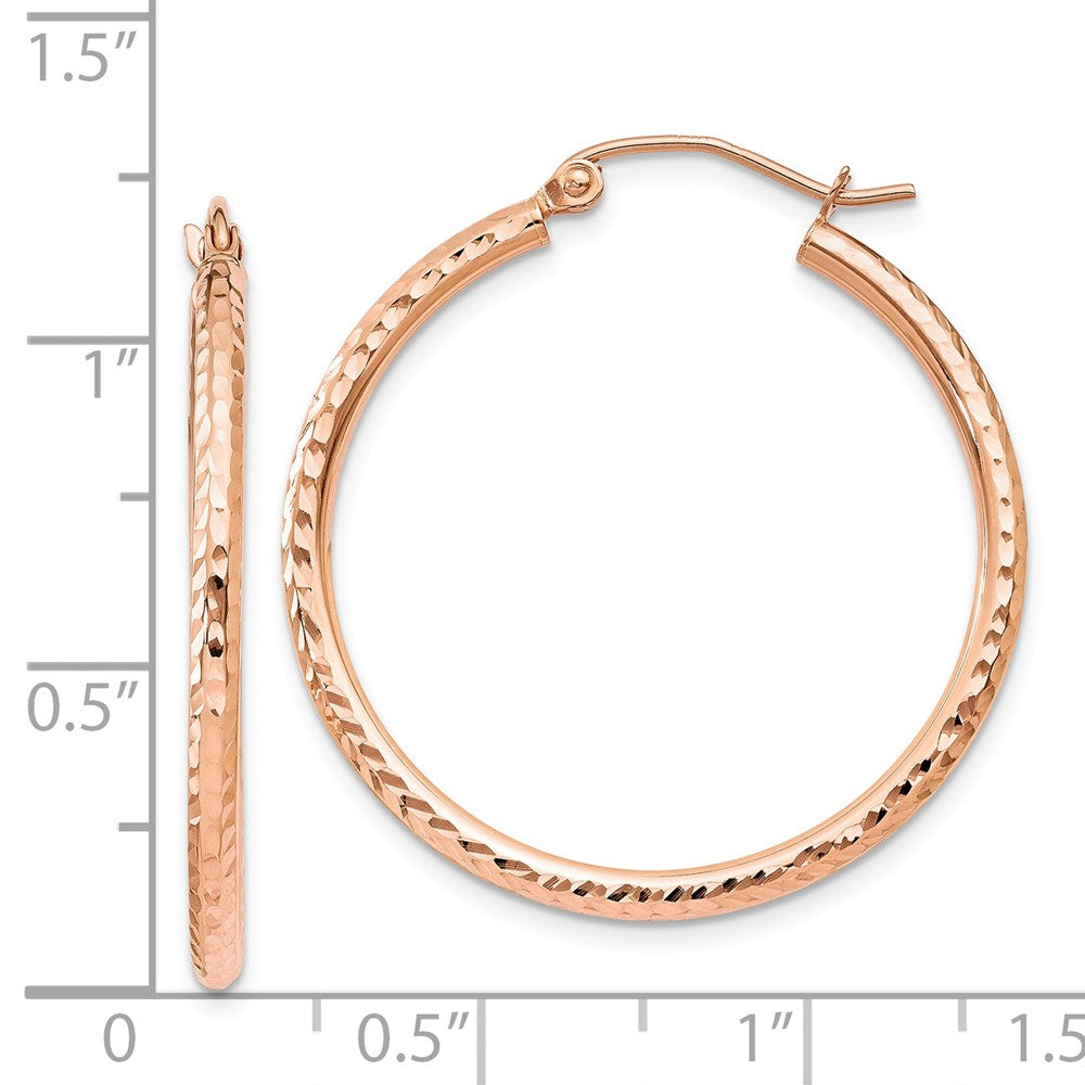 14k Rose Gold Diamond-cut Polished Hoop Earrings