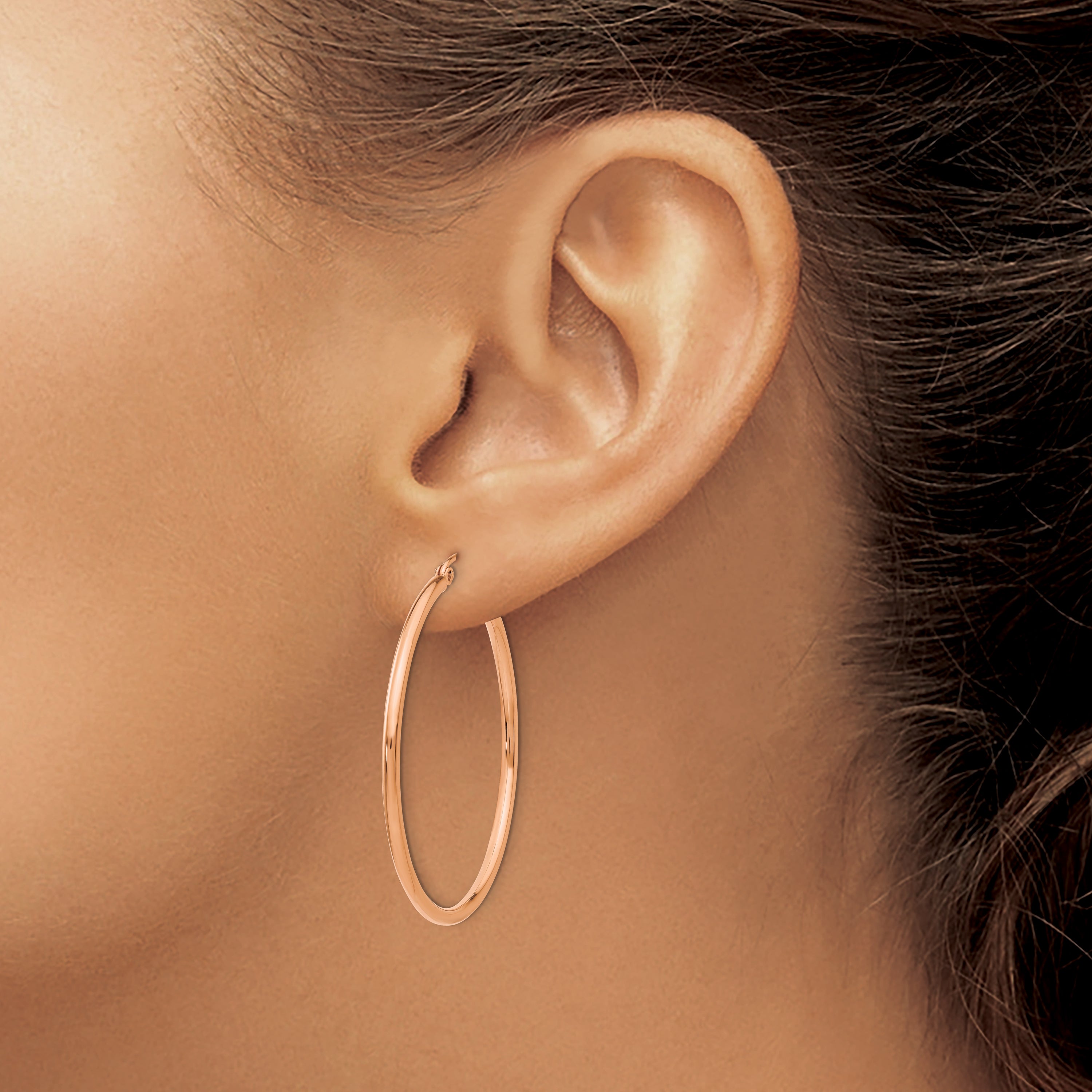 14k Rose Gold 2mm Polished Hoop Earrings TE526