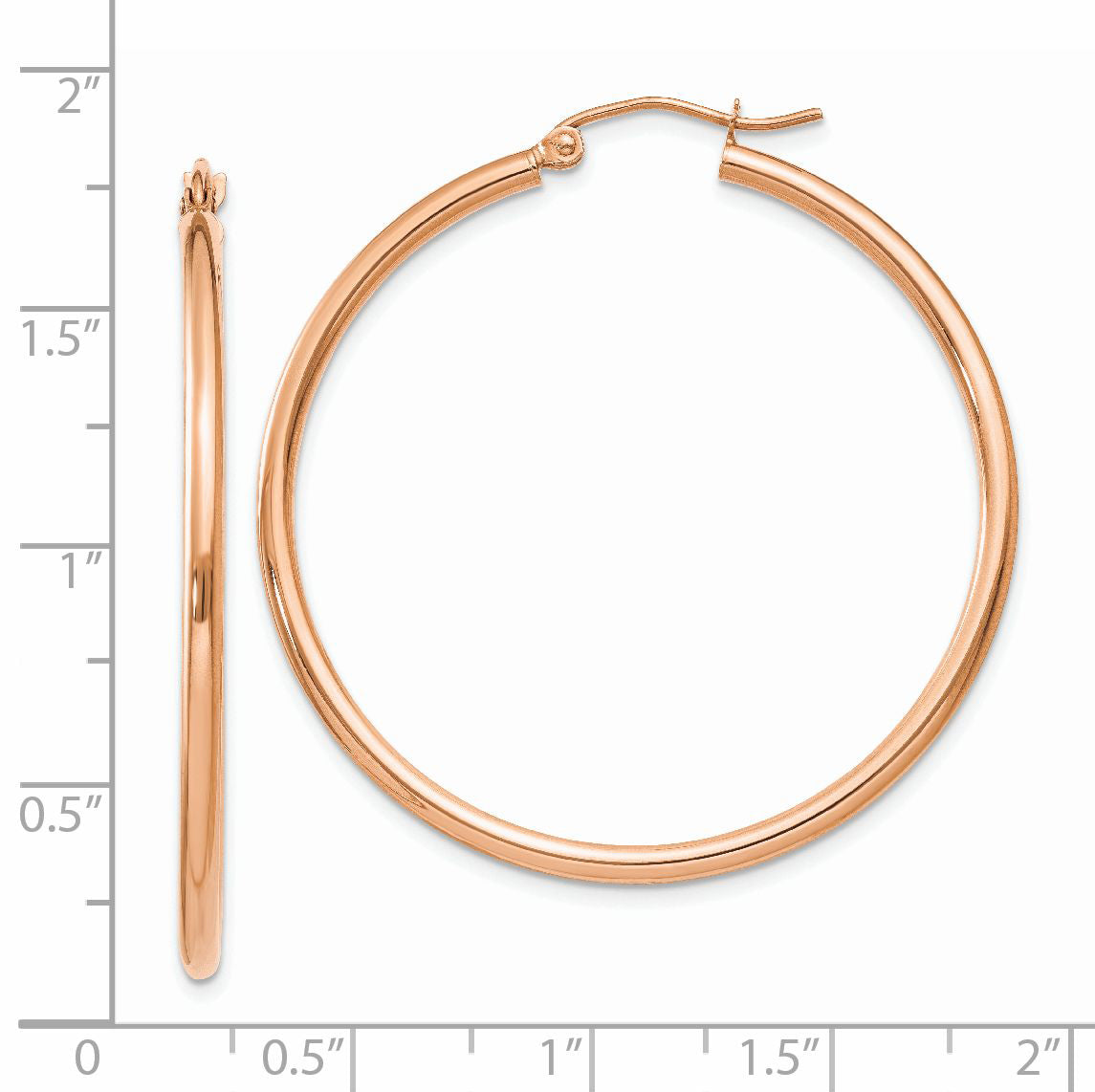 14k Rose Gold 2mm Polished Hoop Earrings TE526