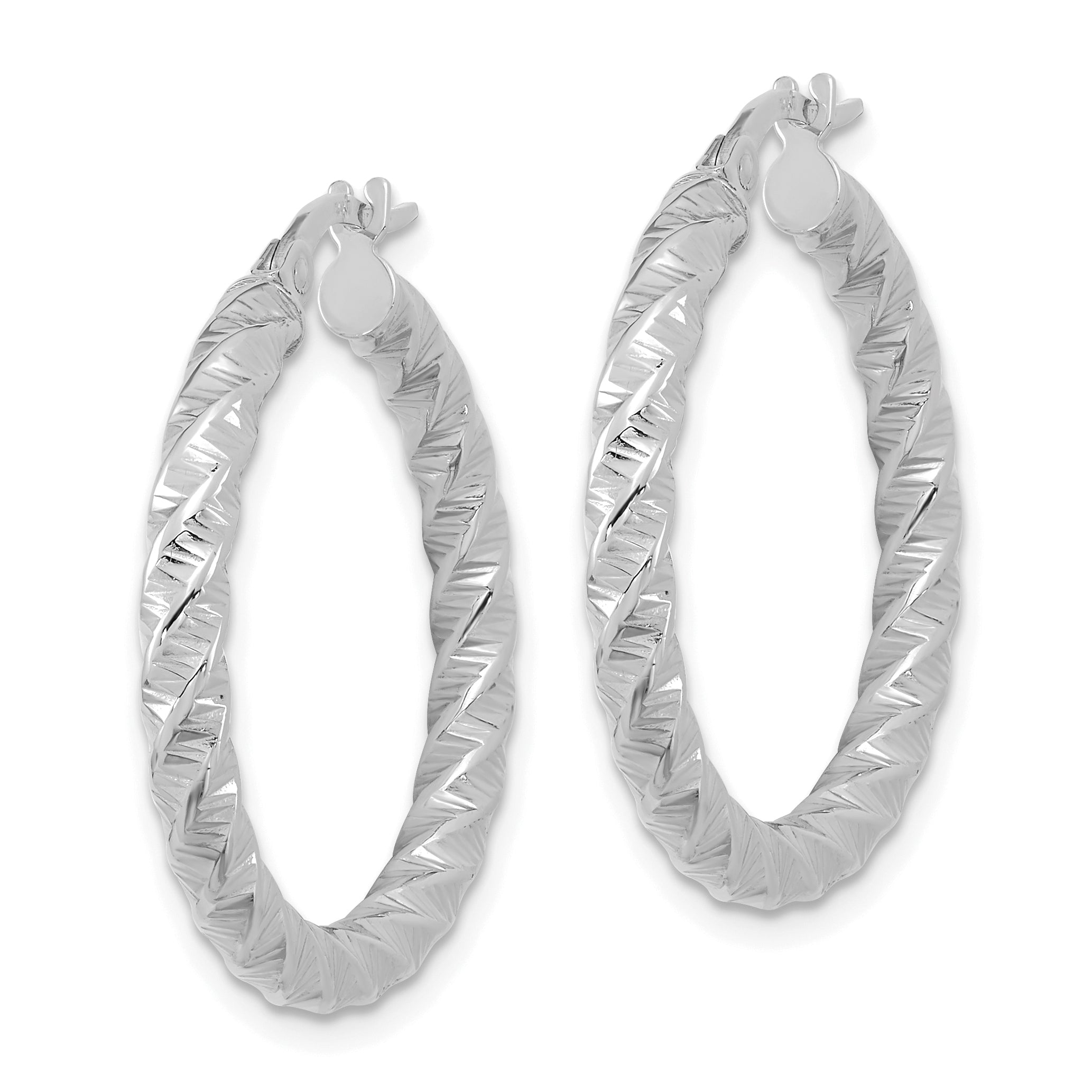 14k White Gold Polished 3mm Twisted Hoop Earrings TF1145W