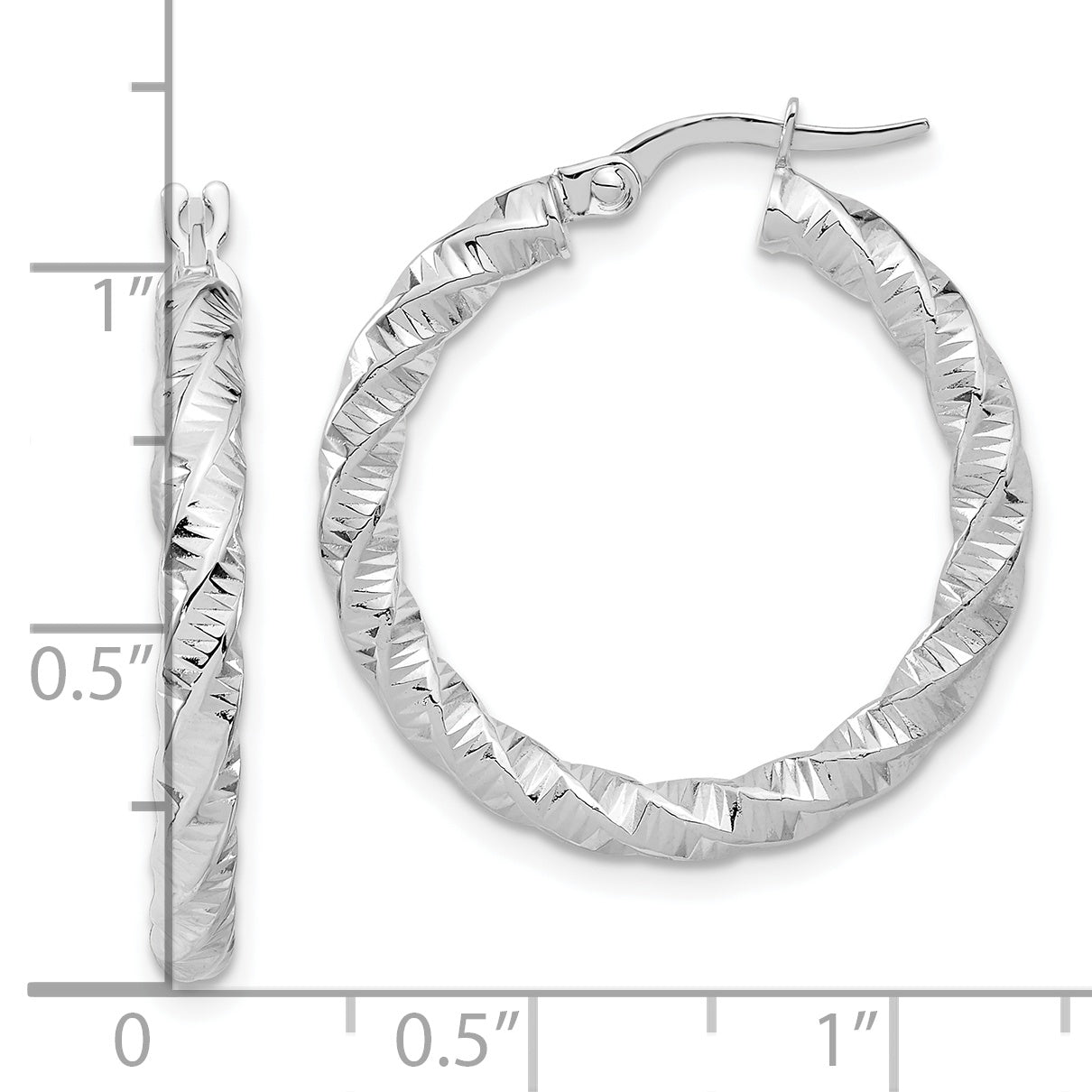 14k White Gold Polished 3mm Twisted Hoop Earrings TF1145W