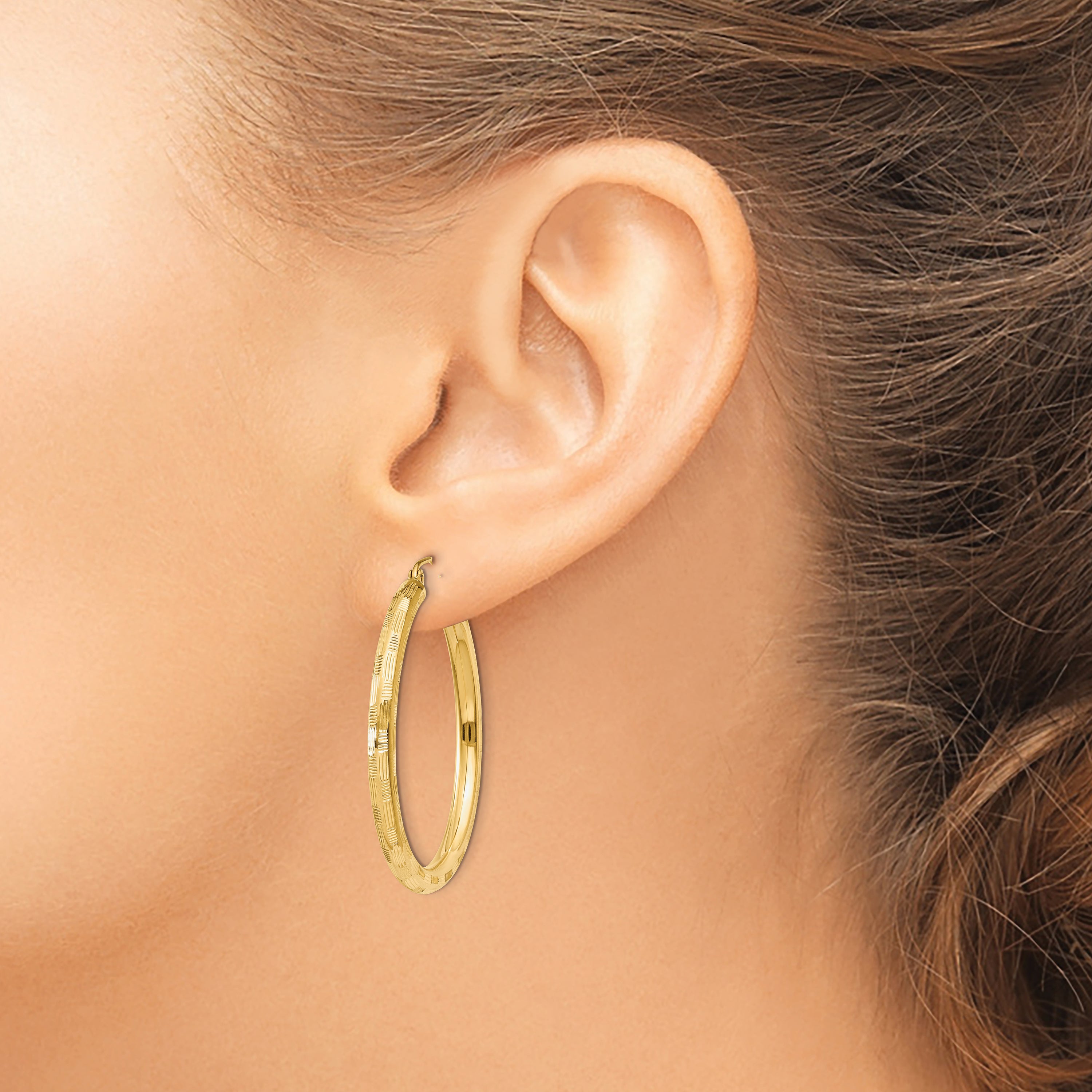 14k Textured Hoop Earrings TF557