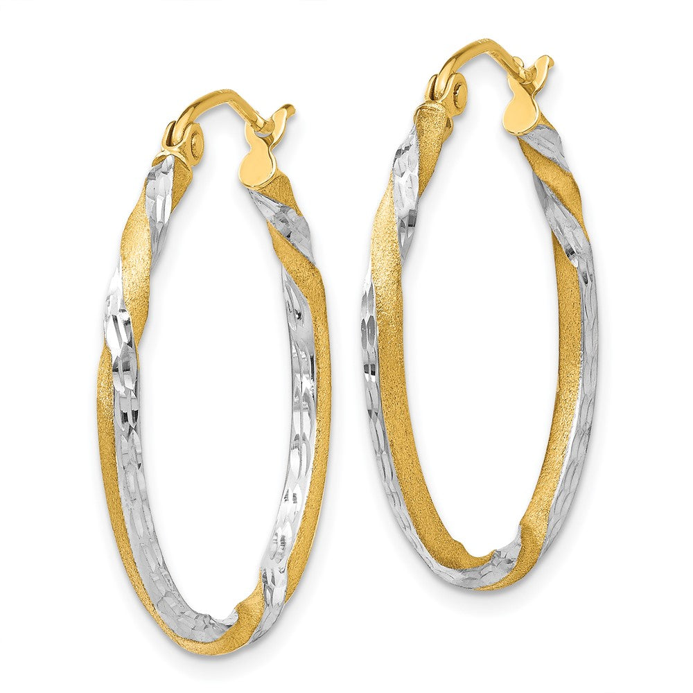 14k & Rhodium Satin Diamond Cut Twisted Hoop Earrings