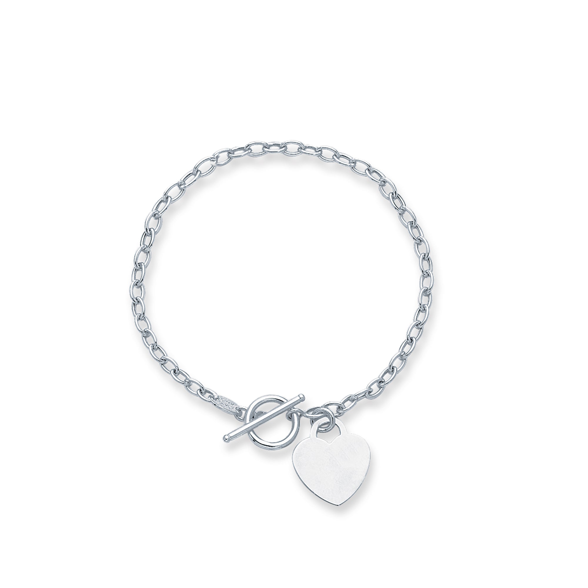 14K White Gold 7.5" Heart Charm & Toggle Oval Link Bracelet