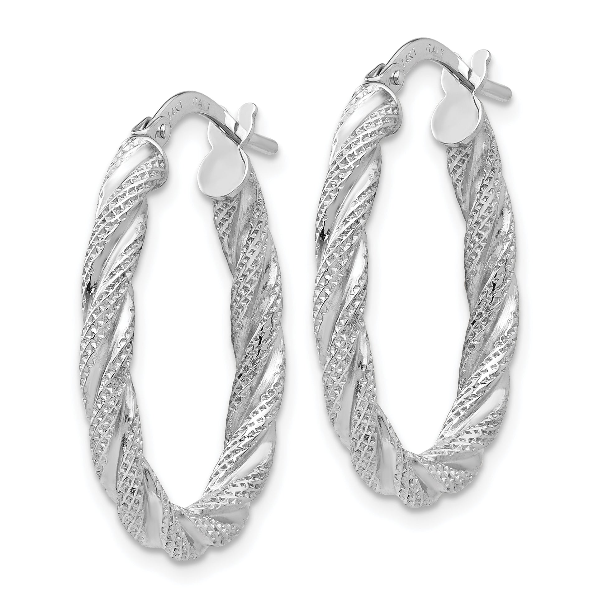 14K White Gold Twisted Textured Oval Hoop Earrings TH689