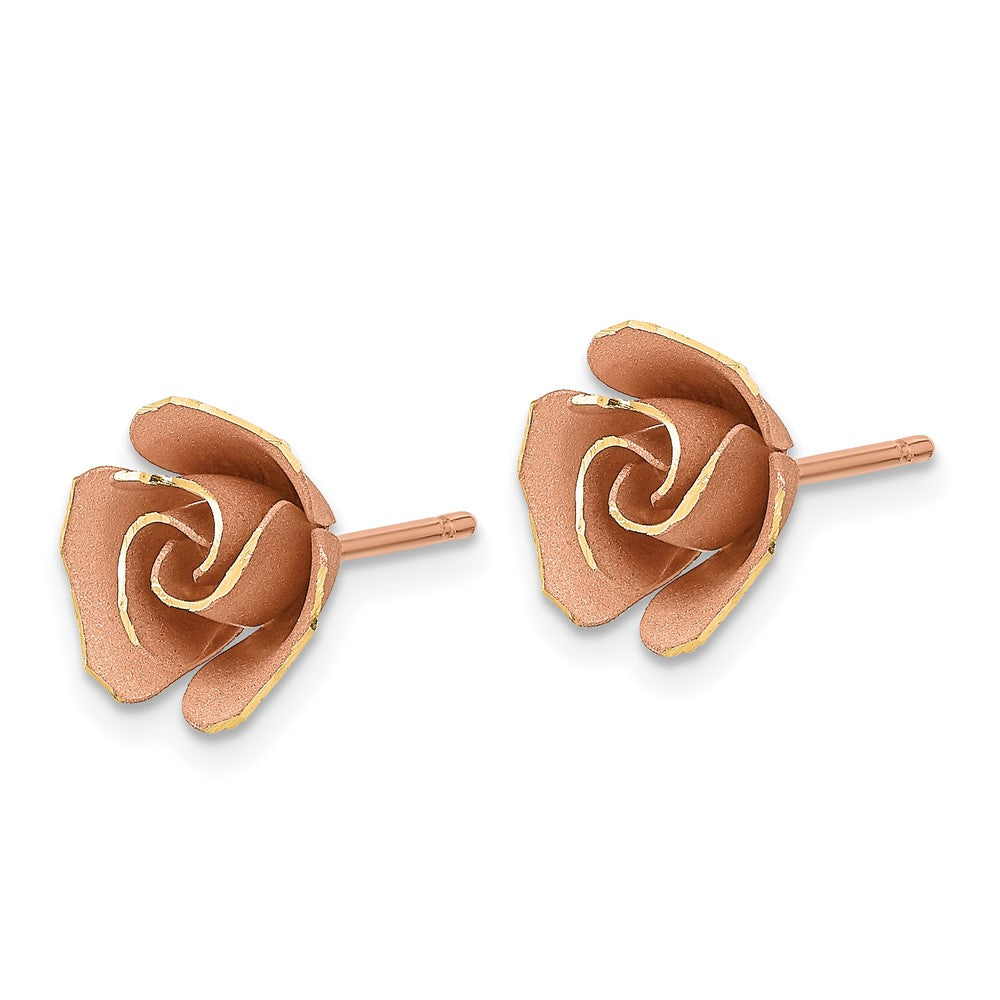 14k w/ Rose Rhodium Satin Finish D/C Rose Post Earrings