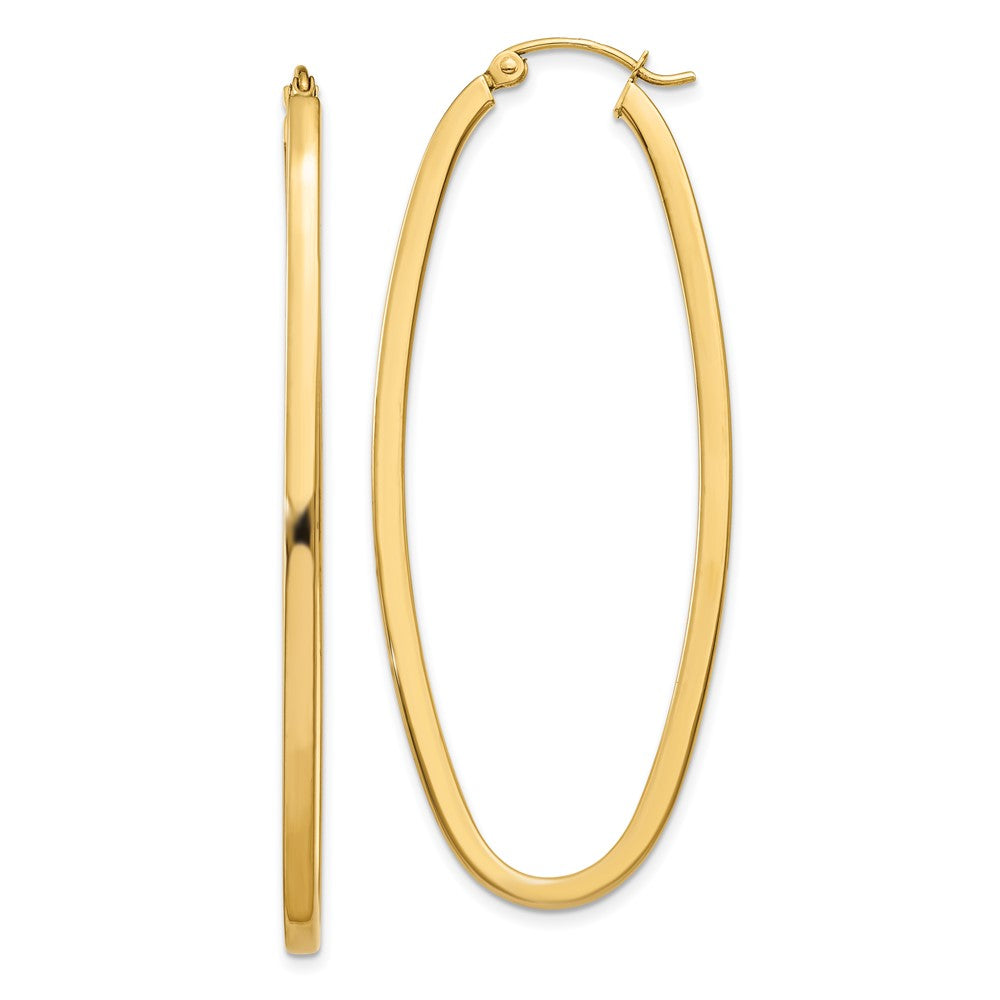 14k 2mm Large Oval Hoop Earrings