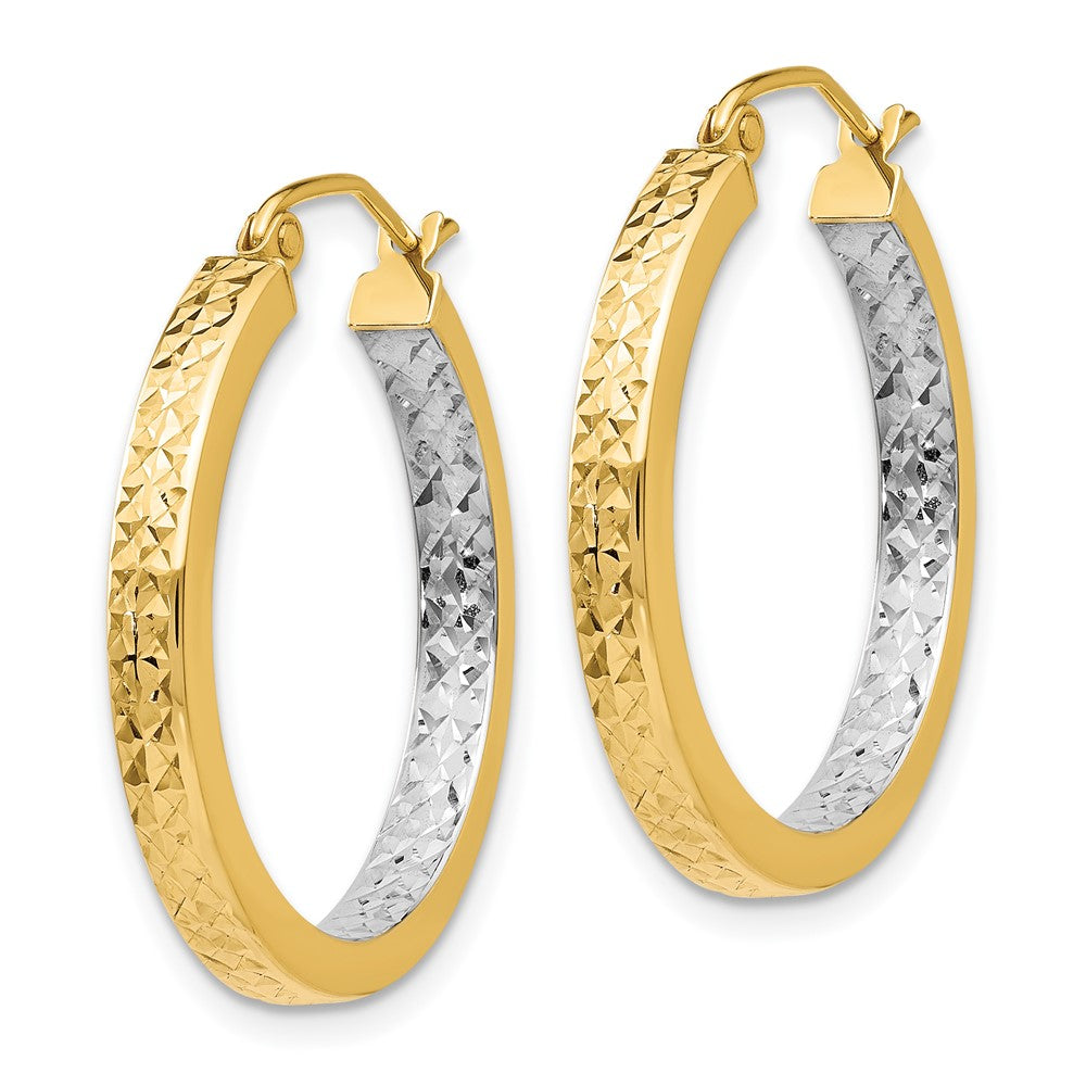 14k White Rhodium Light Square Diamond Cut Hoop Earrings