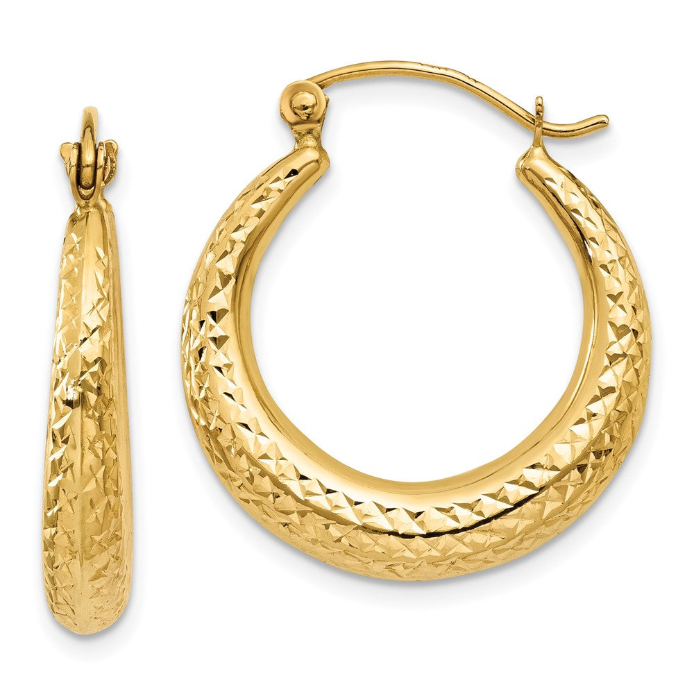 14K Diamond Cut Hollow Hoop Earrings