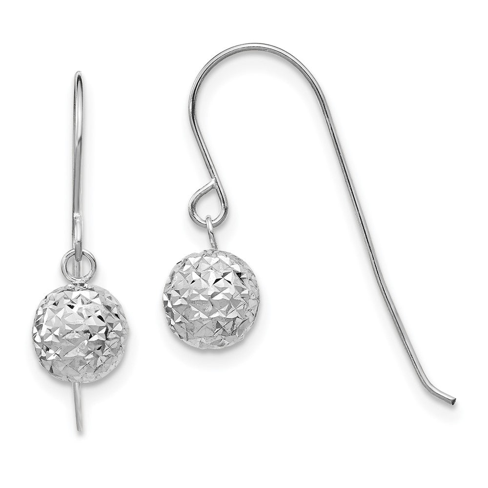 14K White Gold 6mm Diamond Cut Ball Dangle Earrings