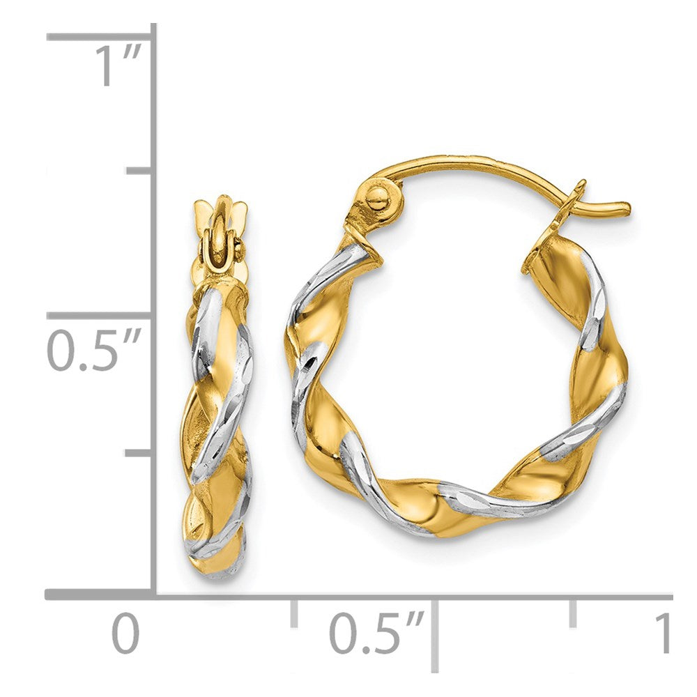 14k w/ White Rhodium Polished 2.75mm Fancy Twisted Hoop Earrings