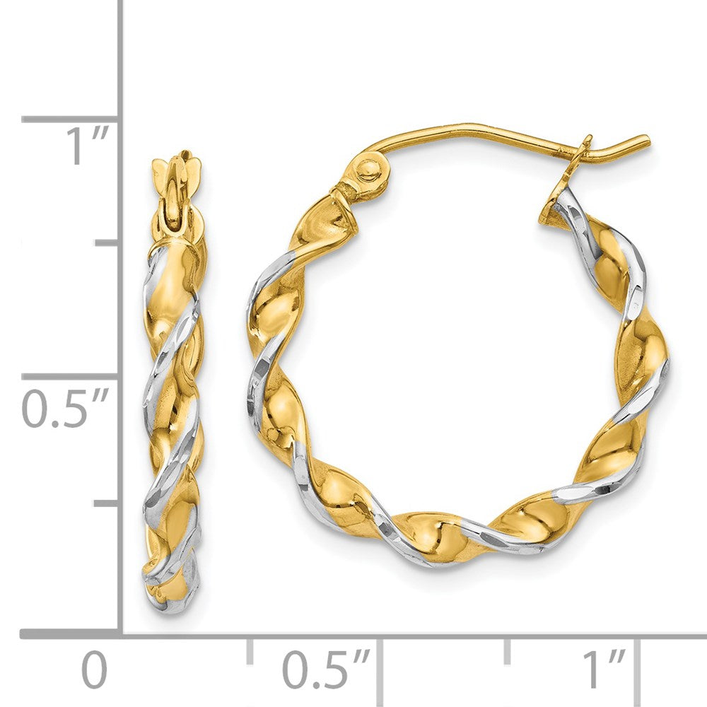 14k w/ White Rhodium Polished 2.75mm Fancy Twisted Hoop Earrings