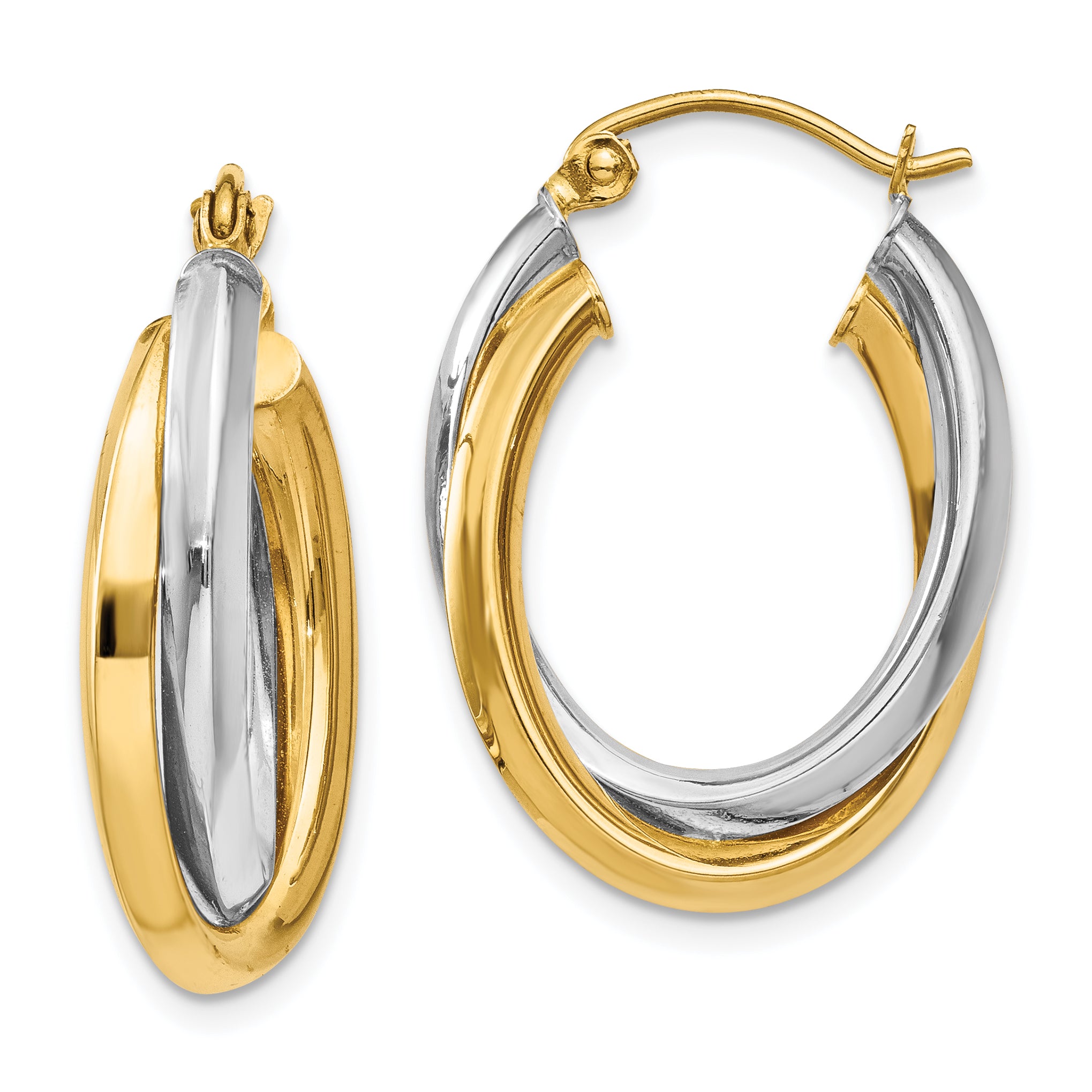 14k Two-tone Polished Double Oval Hoop Earrings TM398