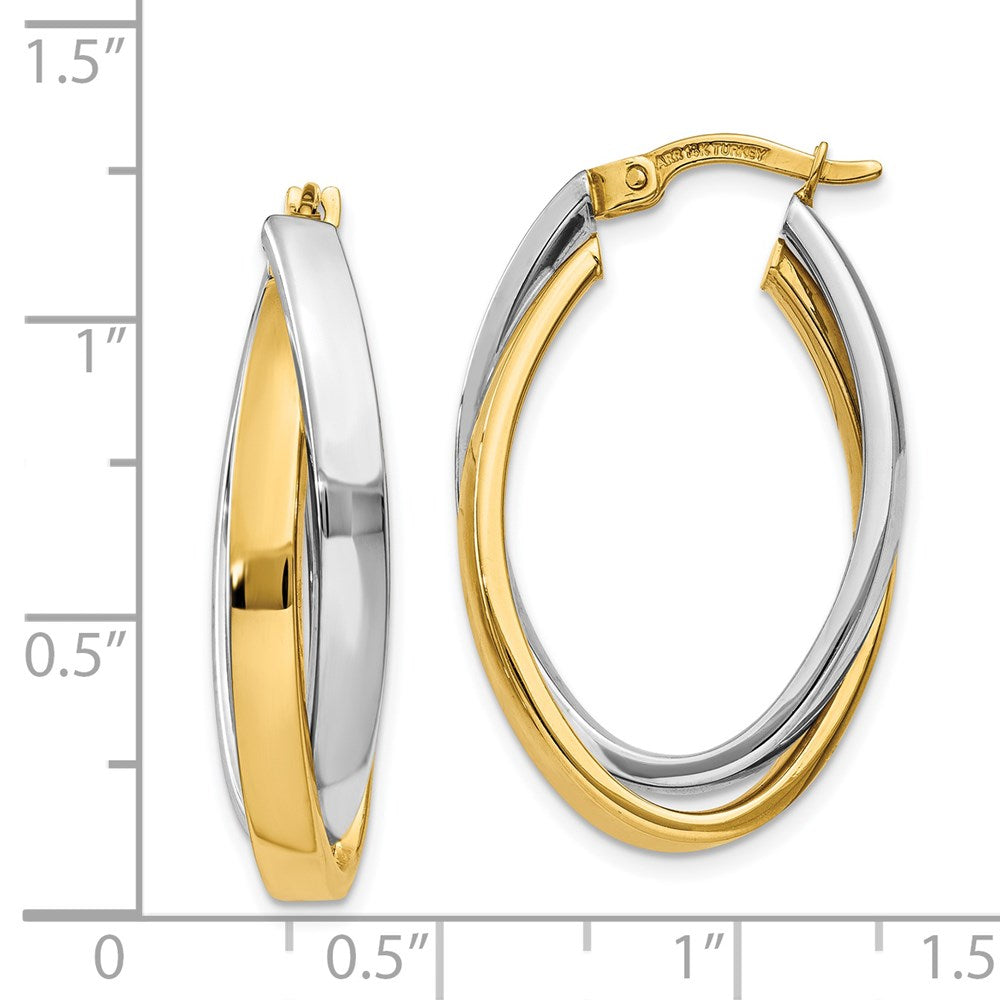 14K Two-tone Oval Hoop Earrings