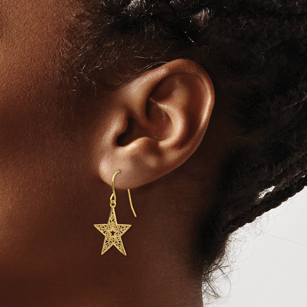 14k Filigree Star Shepherd Hook Earrings