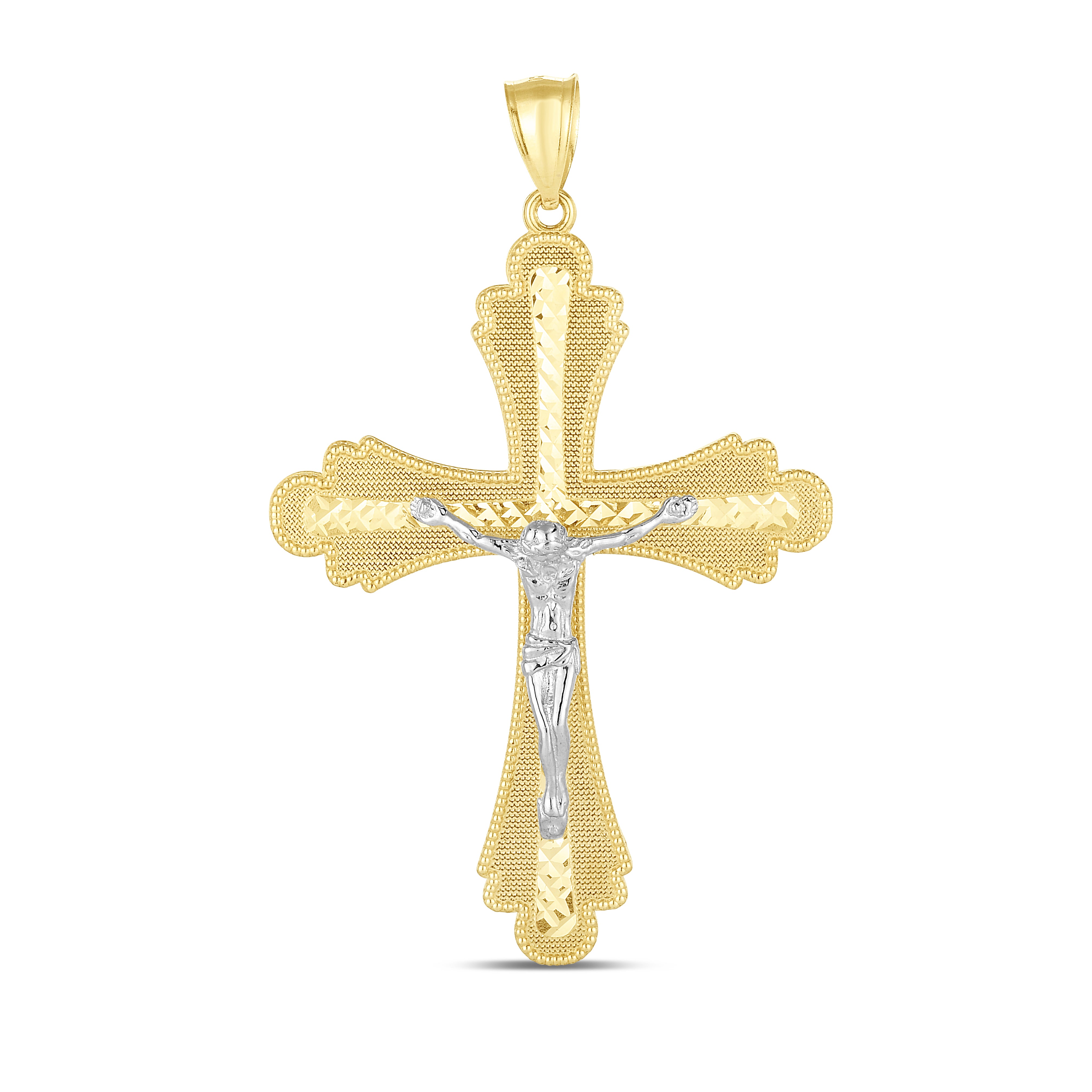 14K Two-Tone Diamond Cut Cross Pendant. Sold Indiividually. Pair it with any of our basic chains.