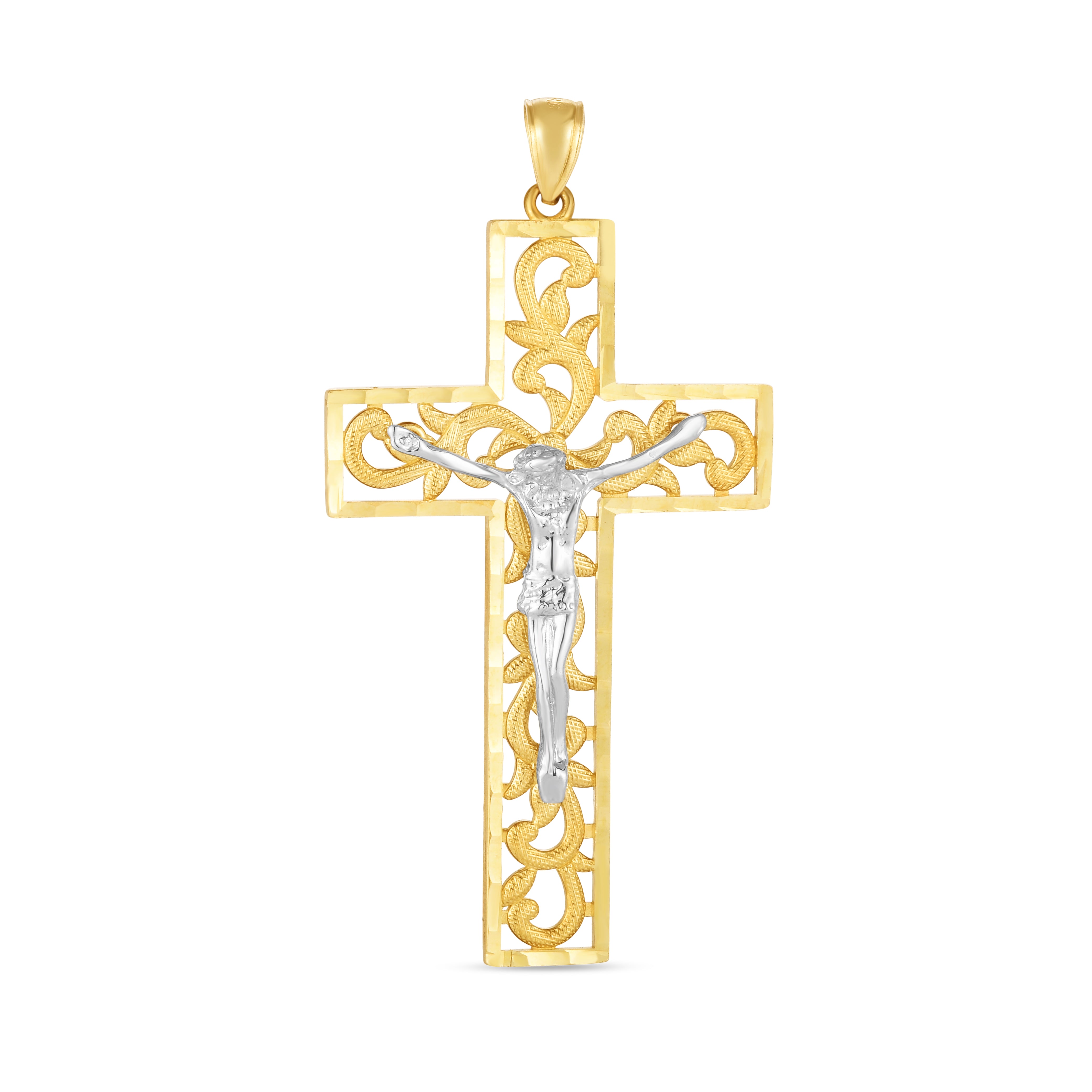 14K Two-Tone Diamond Cut Cross Pendant. Sold Indiividually. Pair it with any of our basic chains.