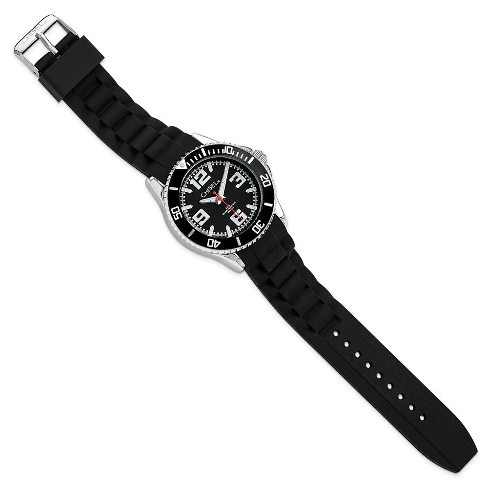 Mens Chisel 44mm Black Silicone Strap Watch