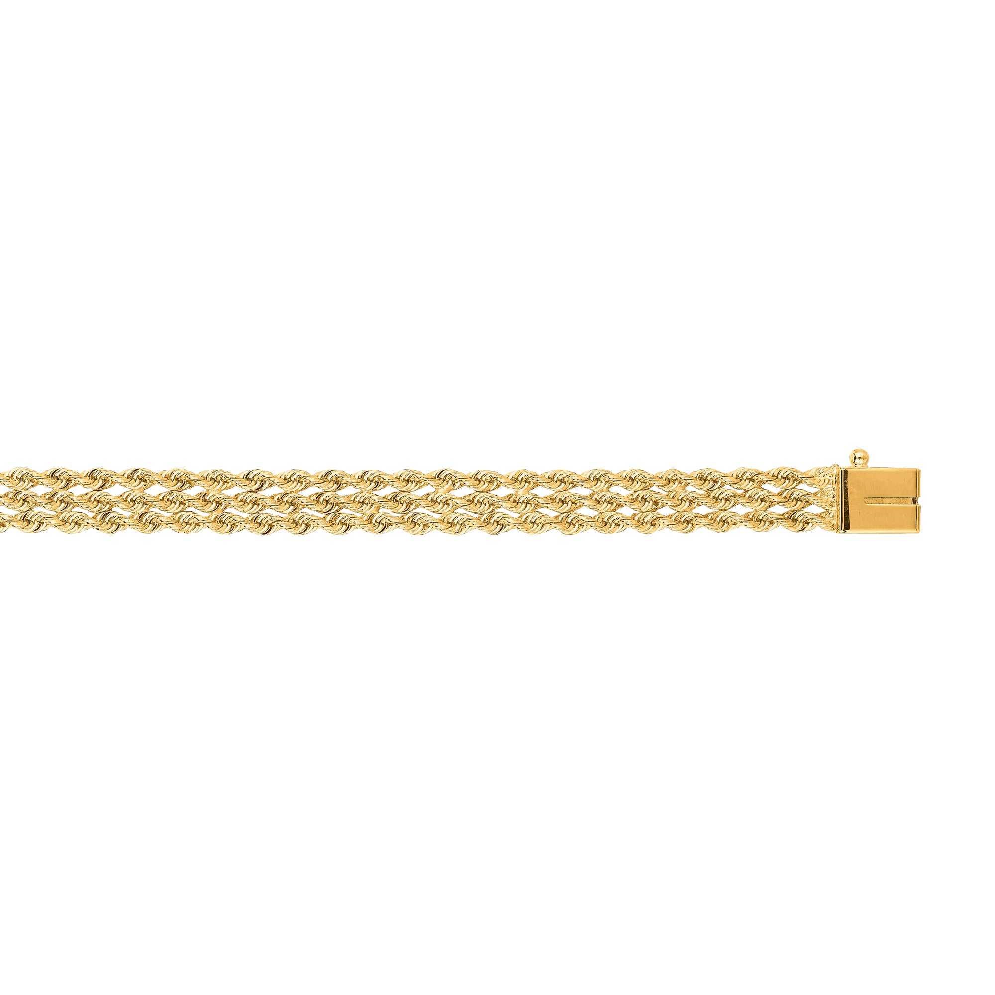 14K Yellow Gold 5.9mm Triple Row Rope 8" Chain Bracelet Bracelet with Box Lock