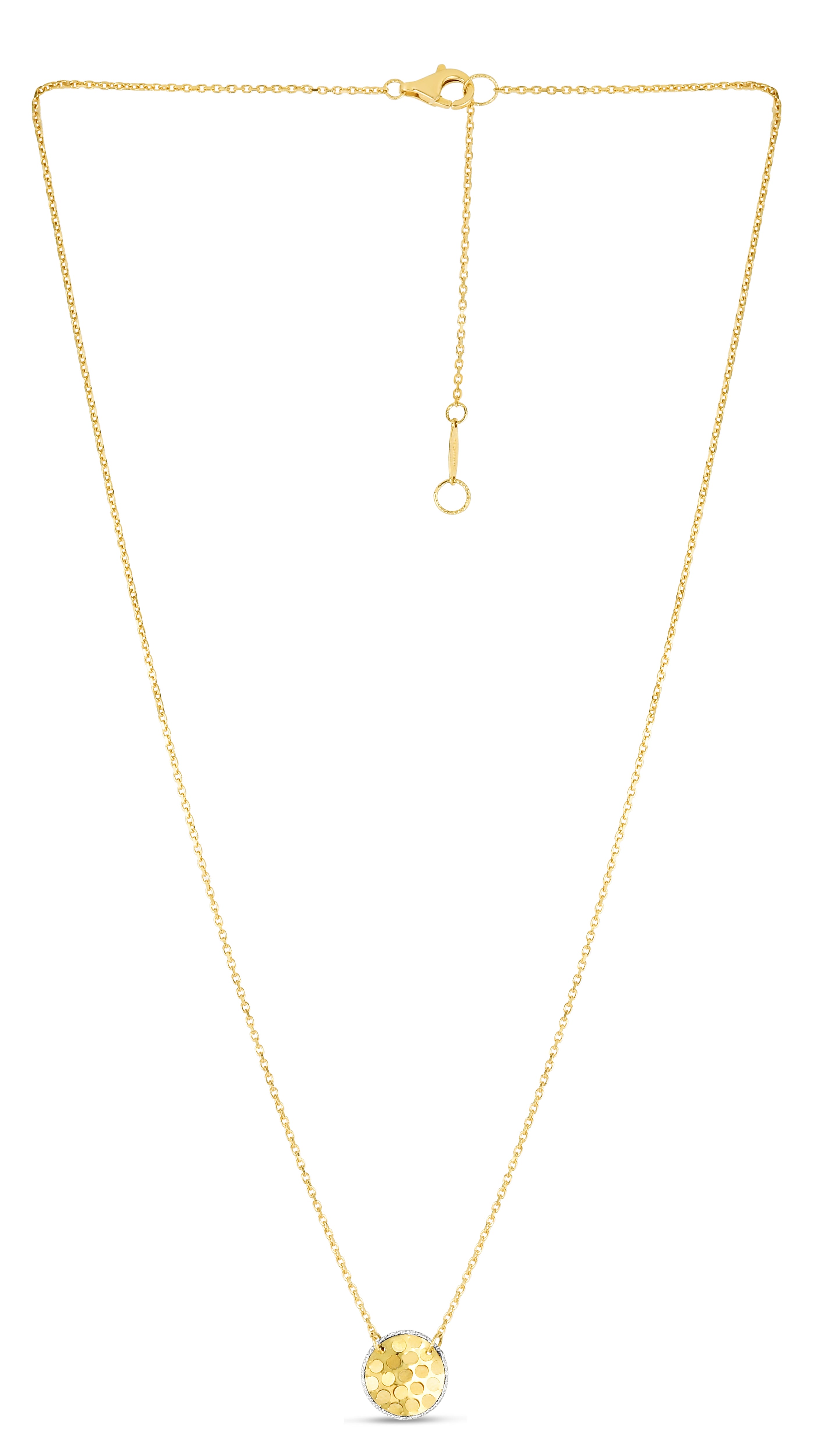 14K Yellow & White Gold 18" Confetti Disc Necklace, with Lobster Clasp and jump ring at 16"