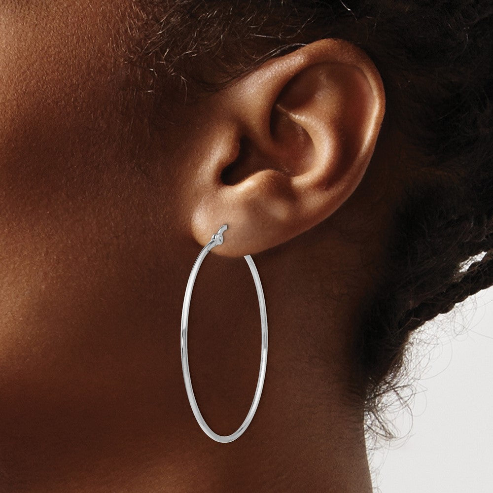 Sterling Silver Rhodium-plated Polished Hinged Hoop Earrings