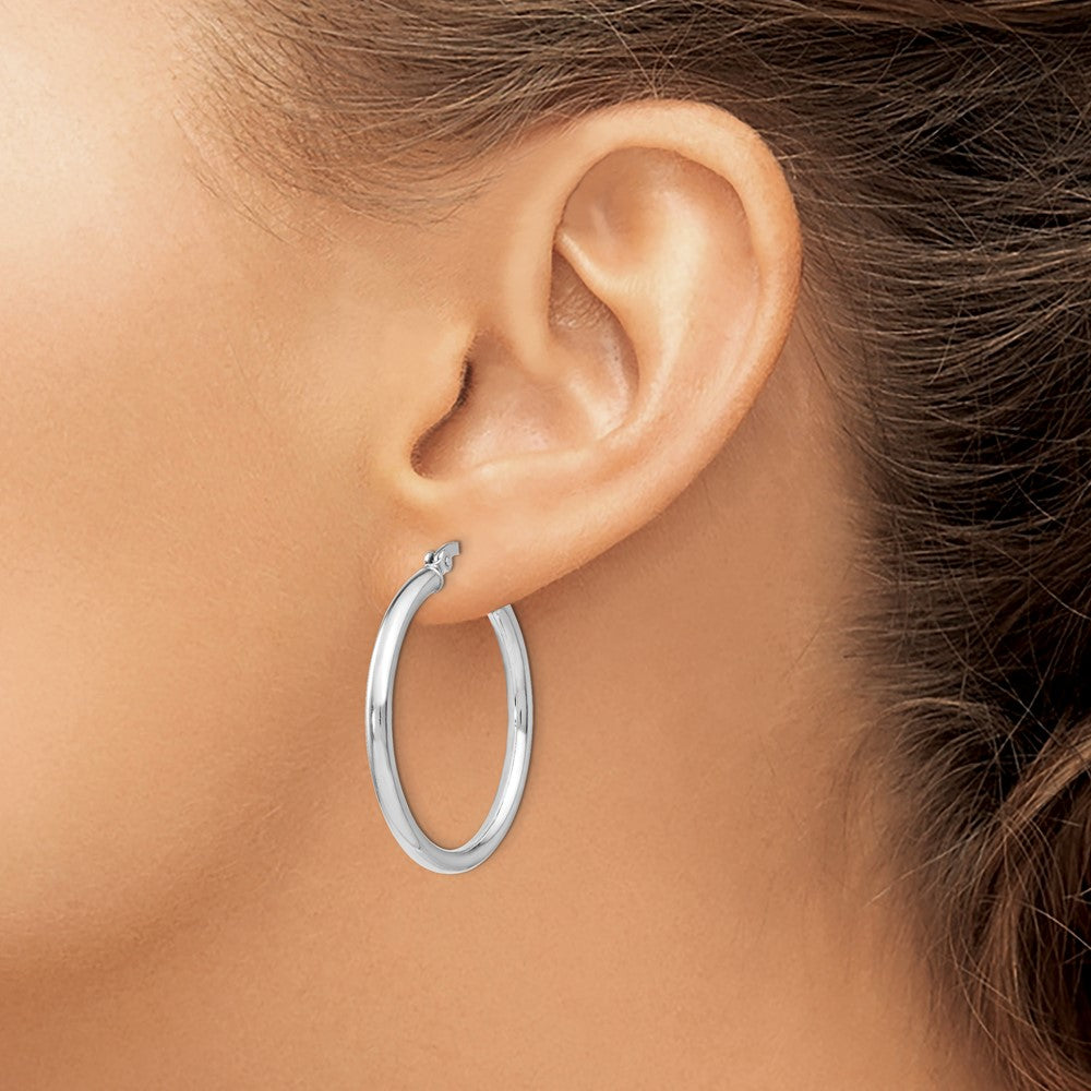 Sterling Silver Rhodium-plated Polished Hinged Hoop Earrings