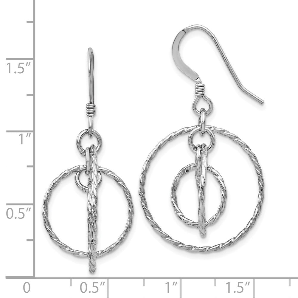 Sterling Silver Rhod-pltd  Textured Shepherd Hook Dangle Earrings