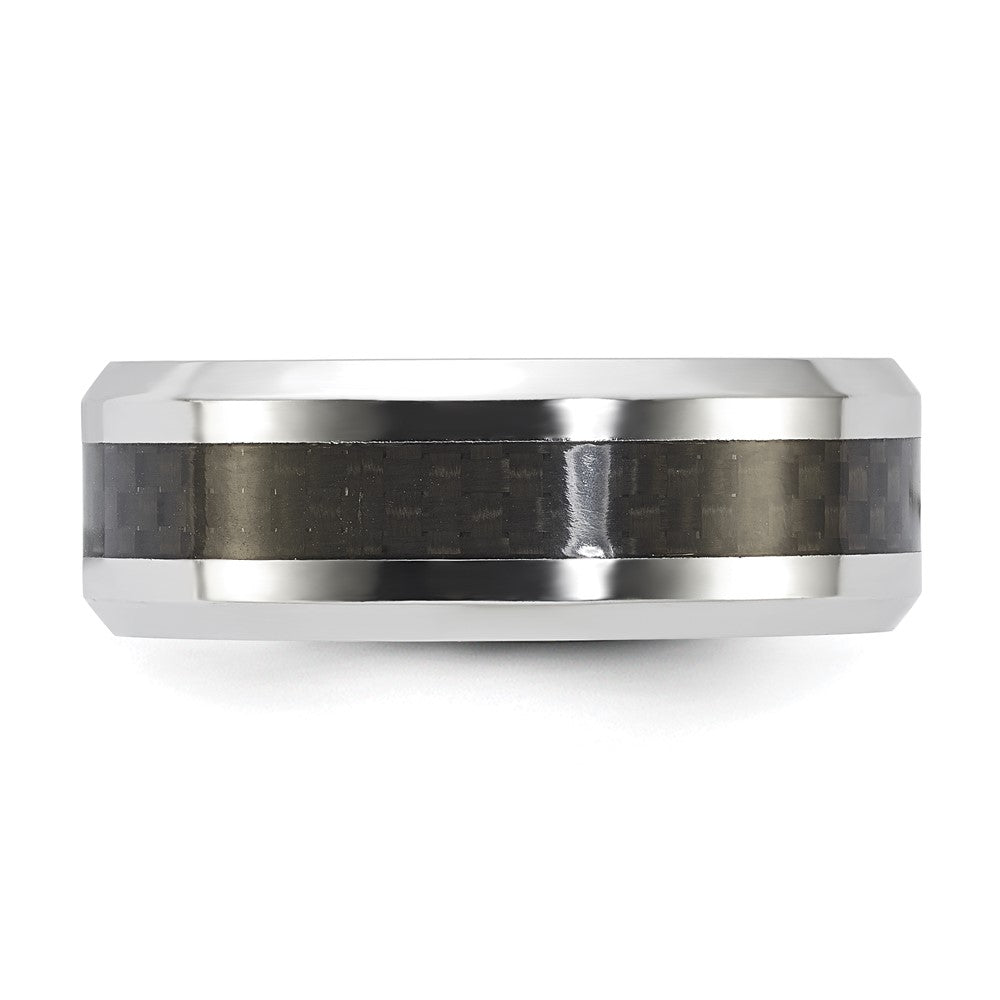 Vitalium Black Polished Carbon Fiber Inlay Beveled Edge 8mm Band