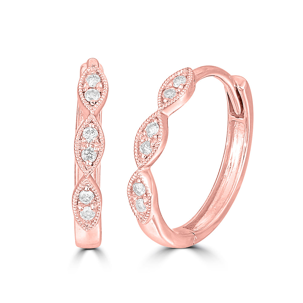 14K Rose Gold 1/10 Ct.Tw. Diamond Stackable Hoop Earrings