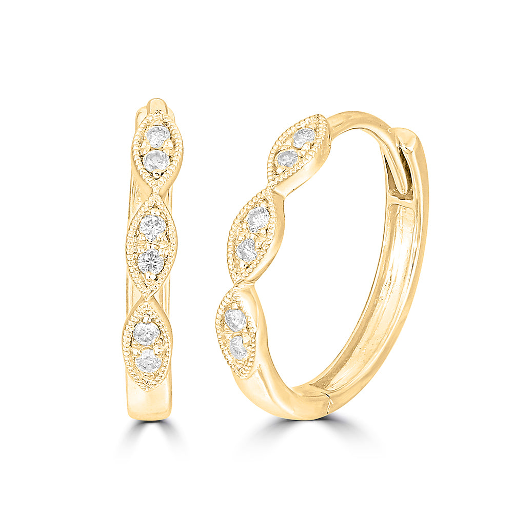 14K Yellow Gold 1/10 Ct.Tw. Diamond  Stackable Hoop Earrings