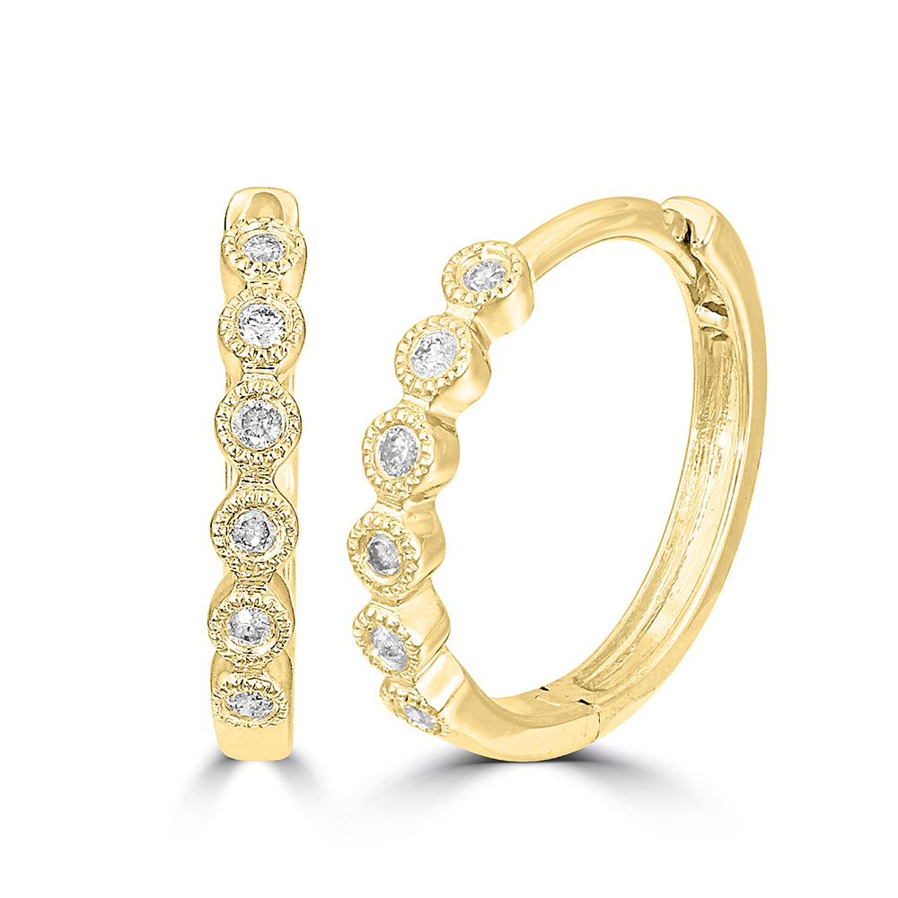 14K Yellow Gold 1/10 Ct.Tw. Diamond  Stackable Hoop Earrings