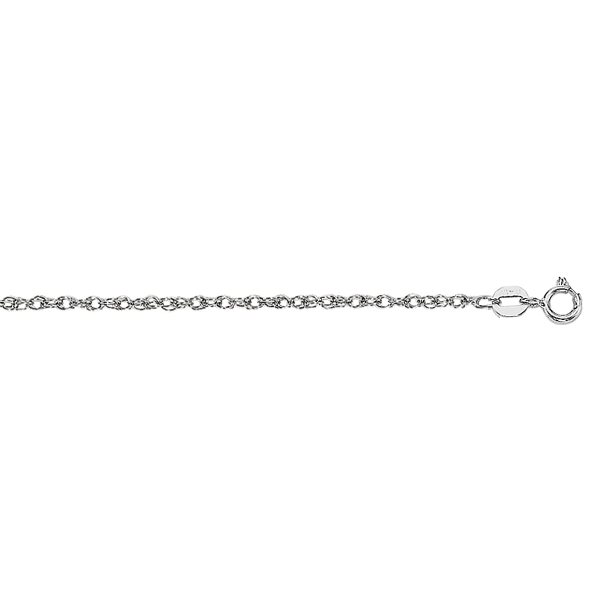 14K White Gold 1.1mm Machine Rope 16" Chain (Carded) with Spring Ring