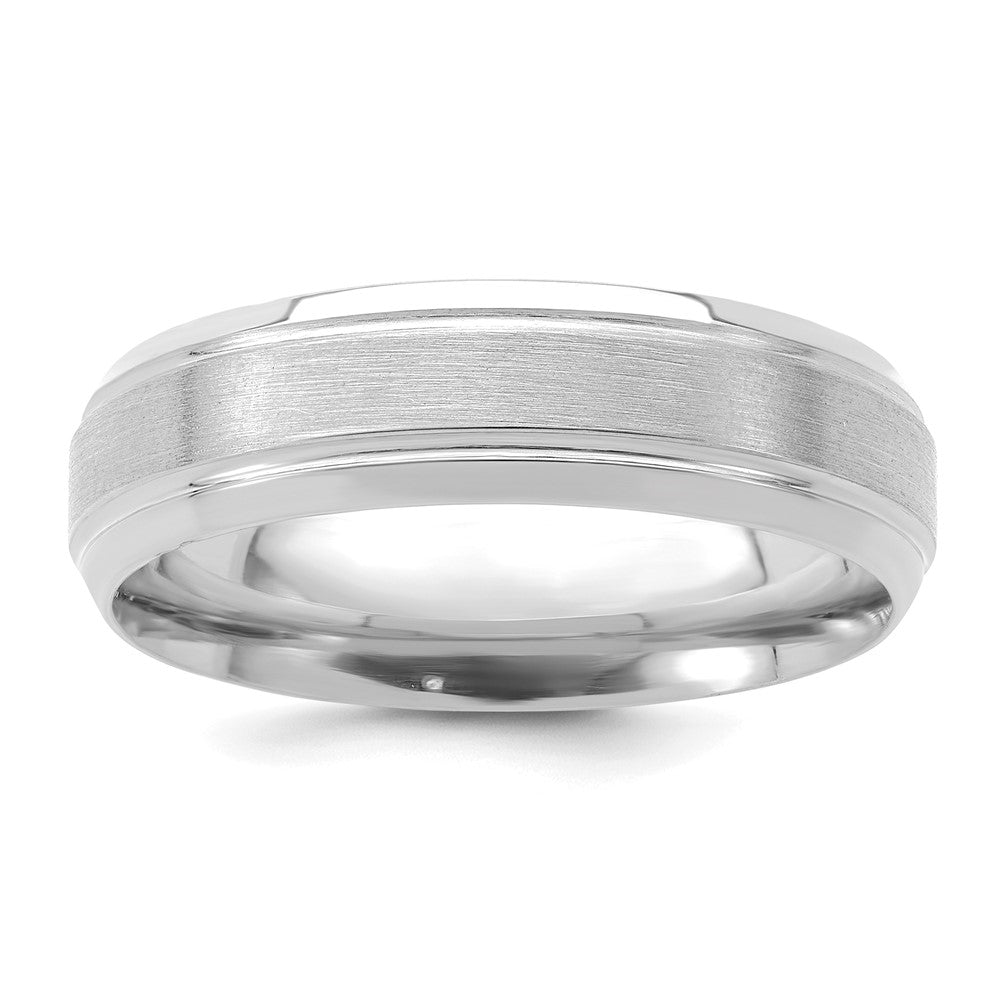 14k White Gold 6mm Heavyweight Comfort Fit Brushed Satin/Polished Line Edge Wedding Band Size 11