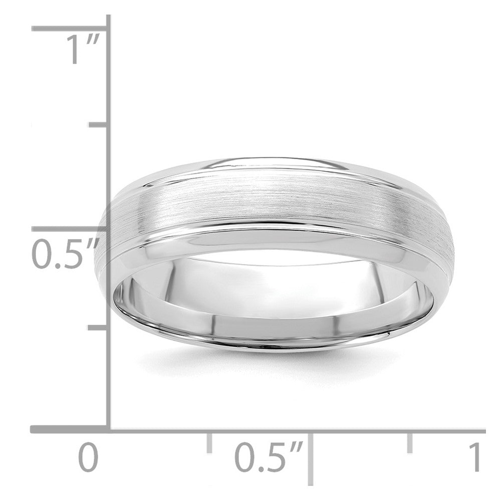 14k White Gold 6mm Heavyweight Comfort Fit Brushed Satin Line Edge Wedding Band Size 10.5