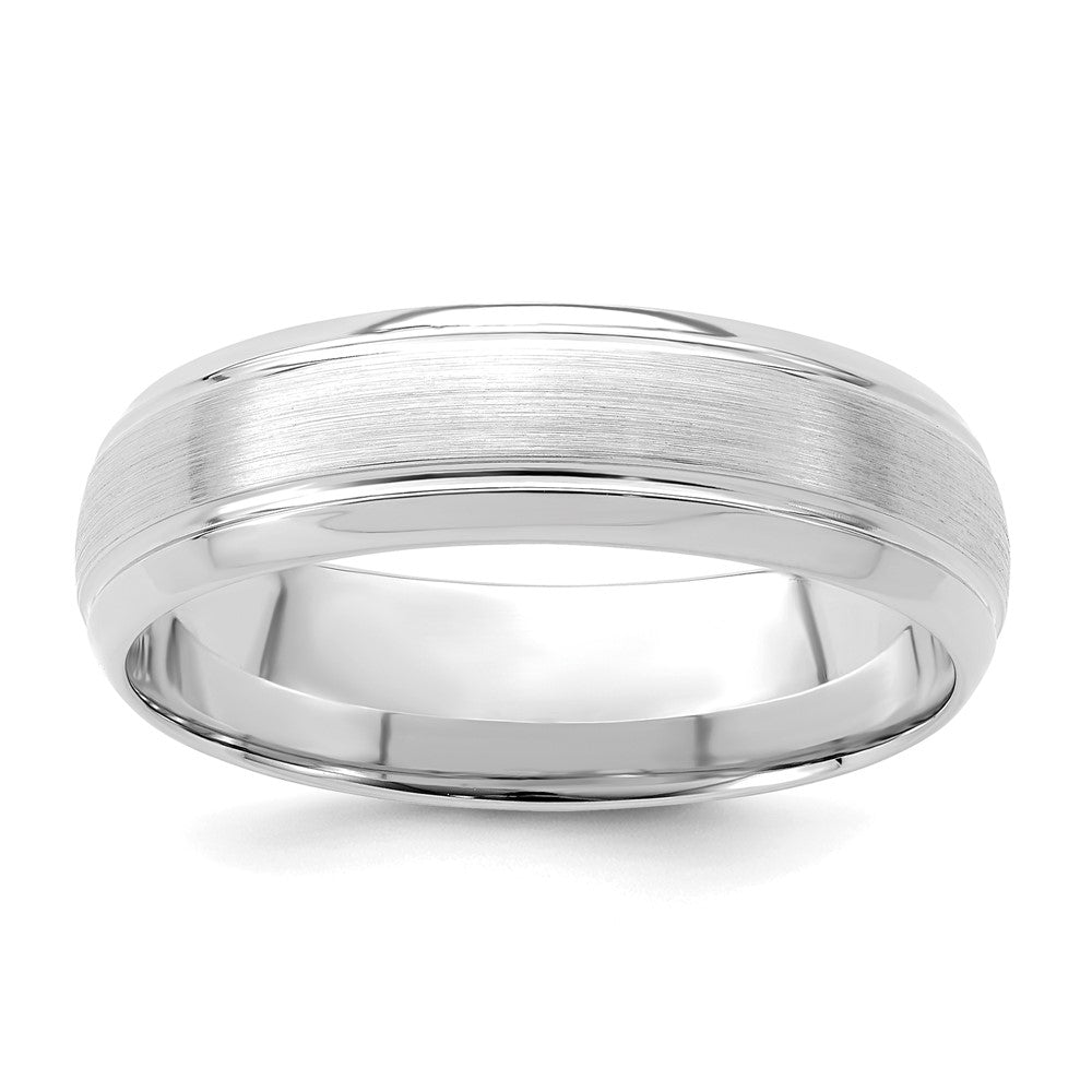 14k White Gold 6mm Standard Weight Comfort Fit Brushed Satin Line Edge Wedding Band Size 11