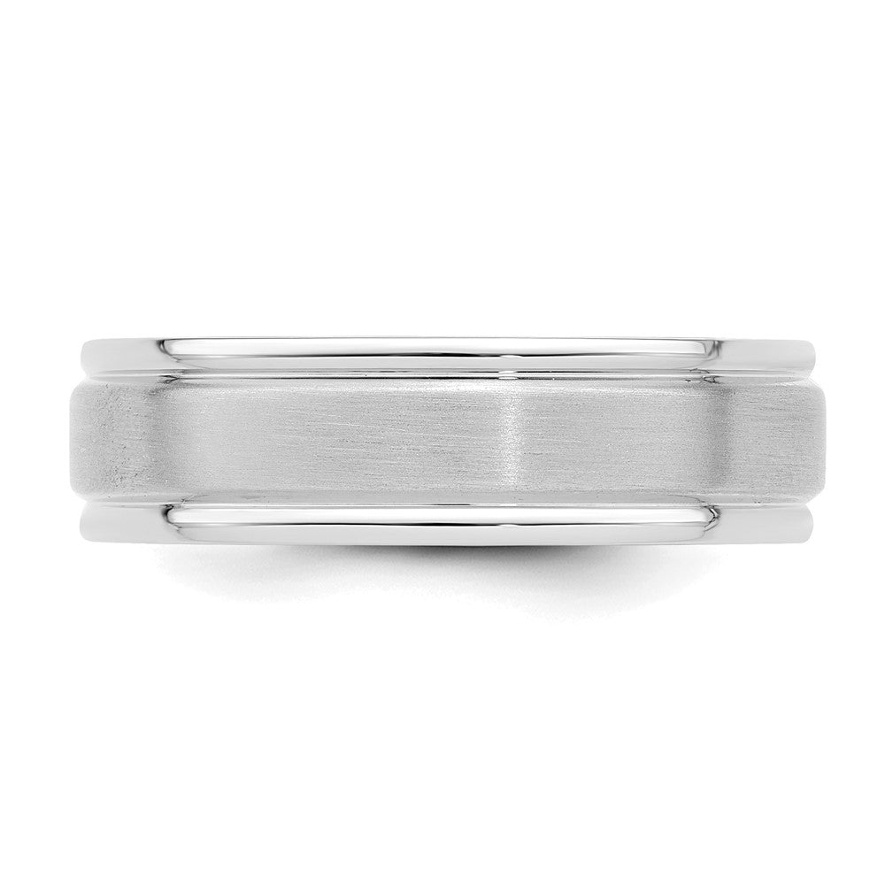 14k White Gold 6mm Lightweight Comfort Fit Brushed Satin/Polished Grooved Edge Wedding Band Size 12