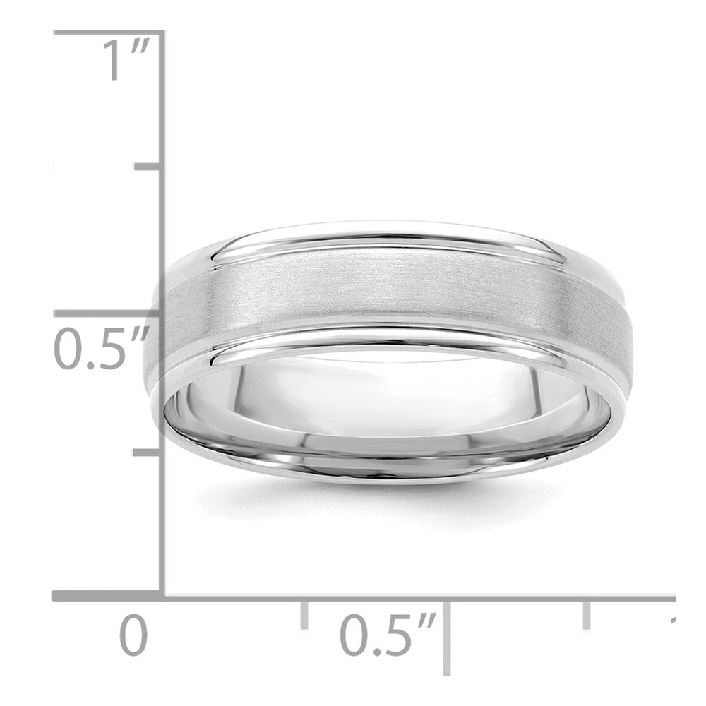 14k White Gold 6mm Lightweight Comfort Fit Brushed Satin/Polished Grooved Edge Wedding Band Size 8