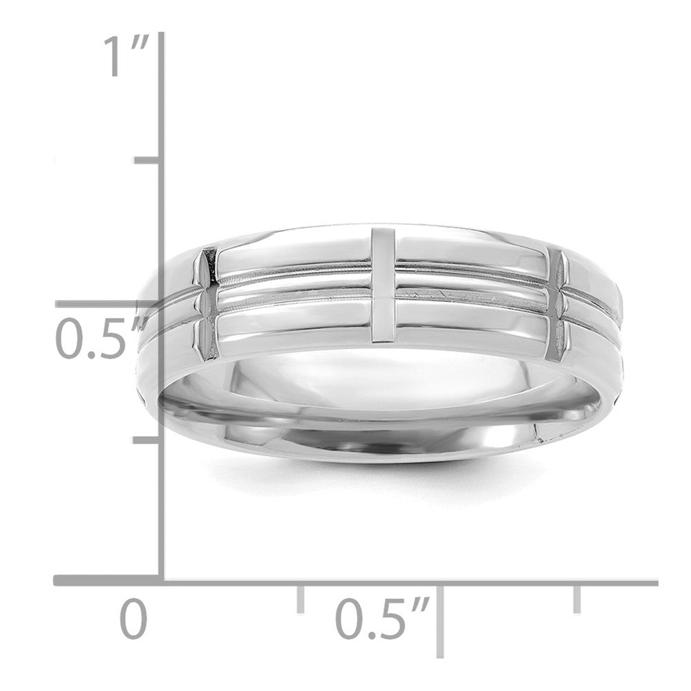 14k White Gold 6mm Lightweight Comfort Fit Brushed Satin Grooved with Vertical Lines Wedding Band Size 11