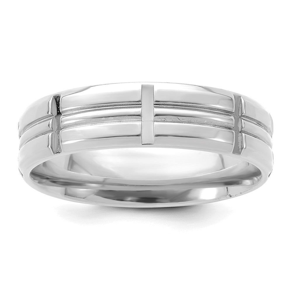 14k White Gold 6mm Heavyweight Comfort Fit Brushed Satin Grooved with Vertical Lines Wedding Band Size 9