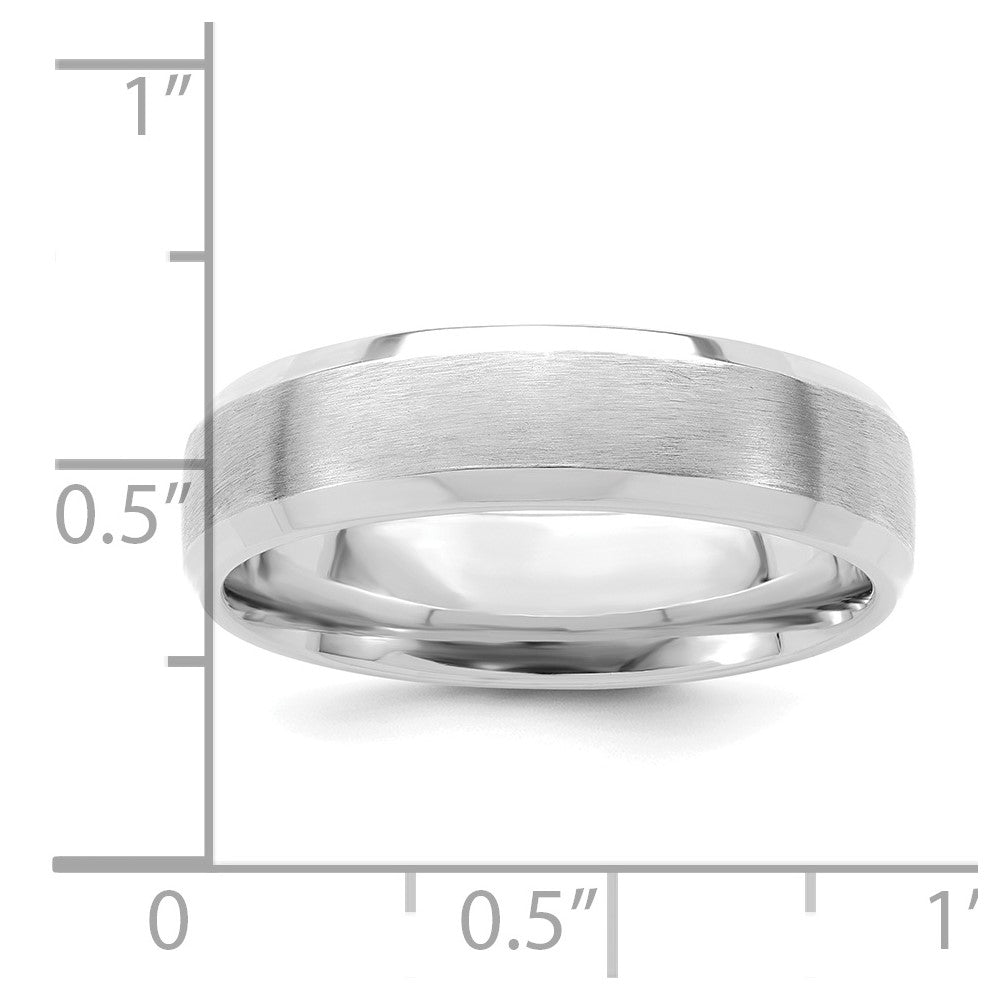 14k White Gold 6mm Standard Weight Comfort Fit Brushed Satin with Polished Beveled Edge Wedding Band Size 9.5