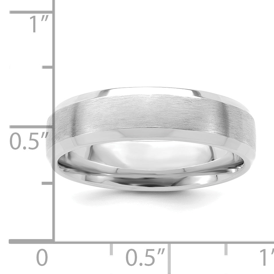 14k White Gold 6mm Standard Weight Comfort Fit Brushed Satin with Polished Beveled Edge Wedding Band Size 12